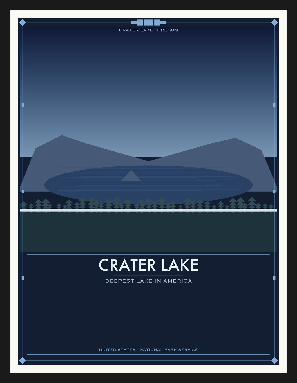 Crater Lake National Park - Vintage WPA Style Travel Poster — Black Frame 18×24" Wall Art