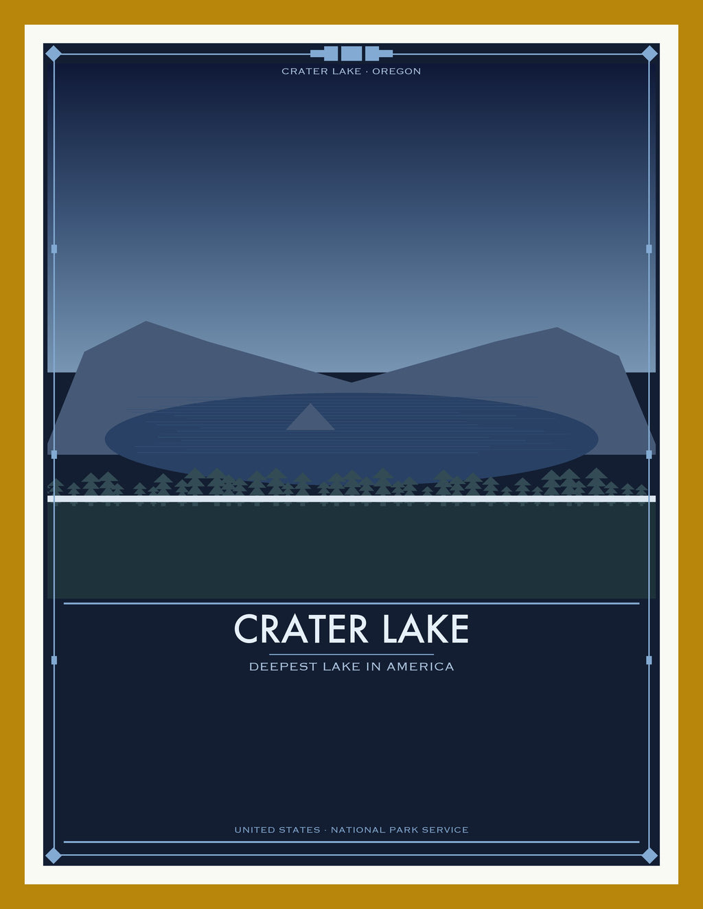 Crater Lake National Park - Vintage WPA Style Travel Poster — Oak Frame 18×24" Wall Art