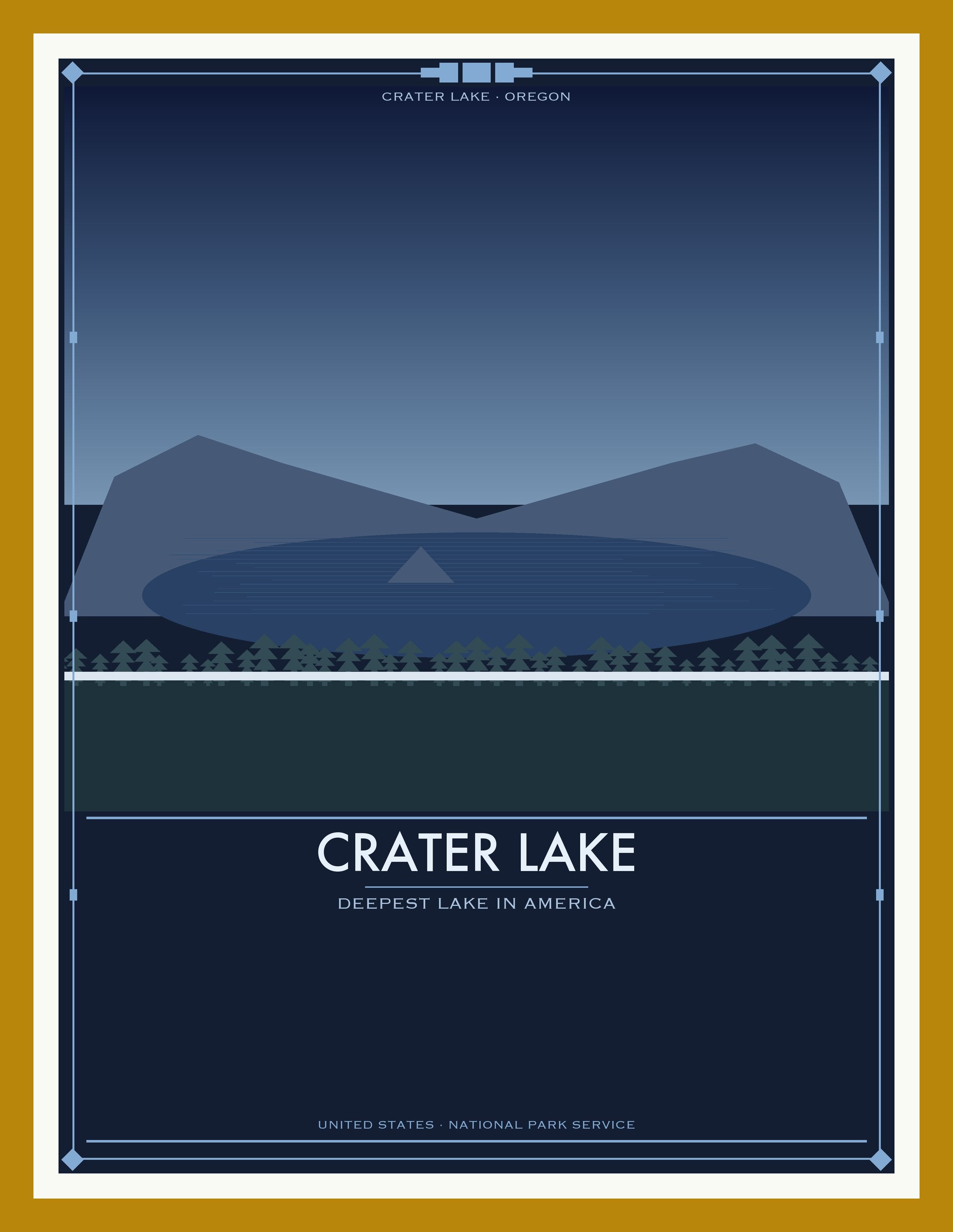 Crater Lake National Park - Vintage WPA Style Travel Poster — Oak Frame 18×24" Wall Art