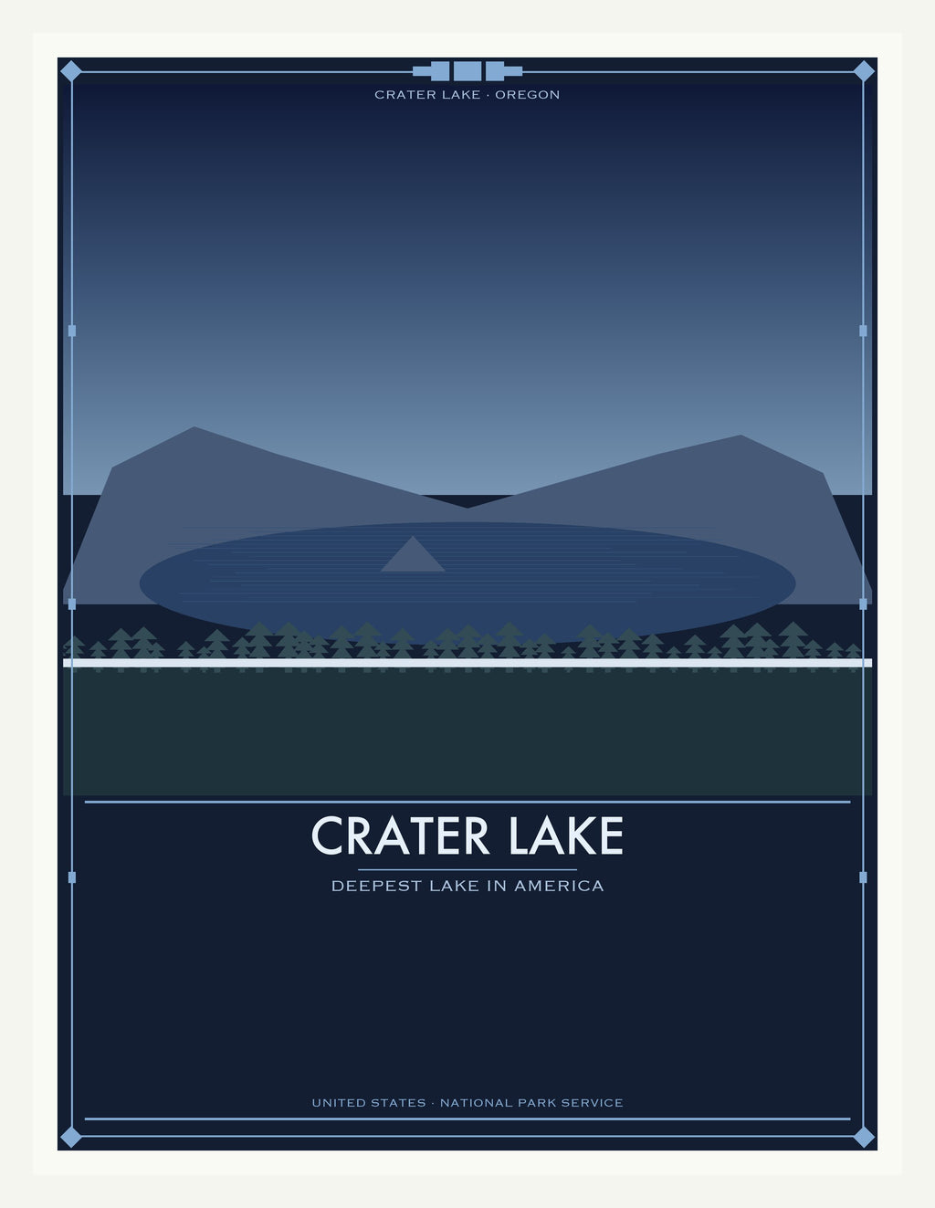 Crater Lake National Park - Vintage WPA Style Travel Poster — White Frame 18×24" Wall Art