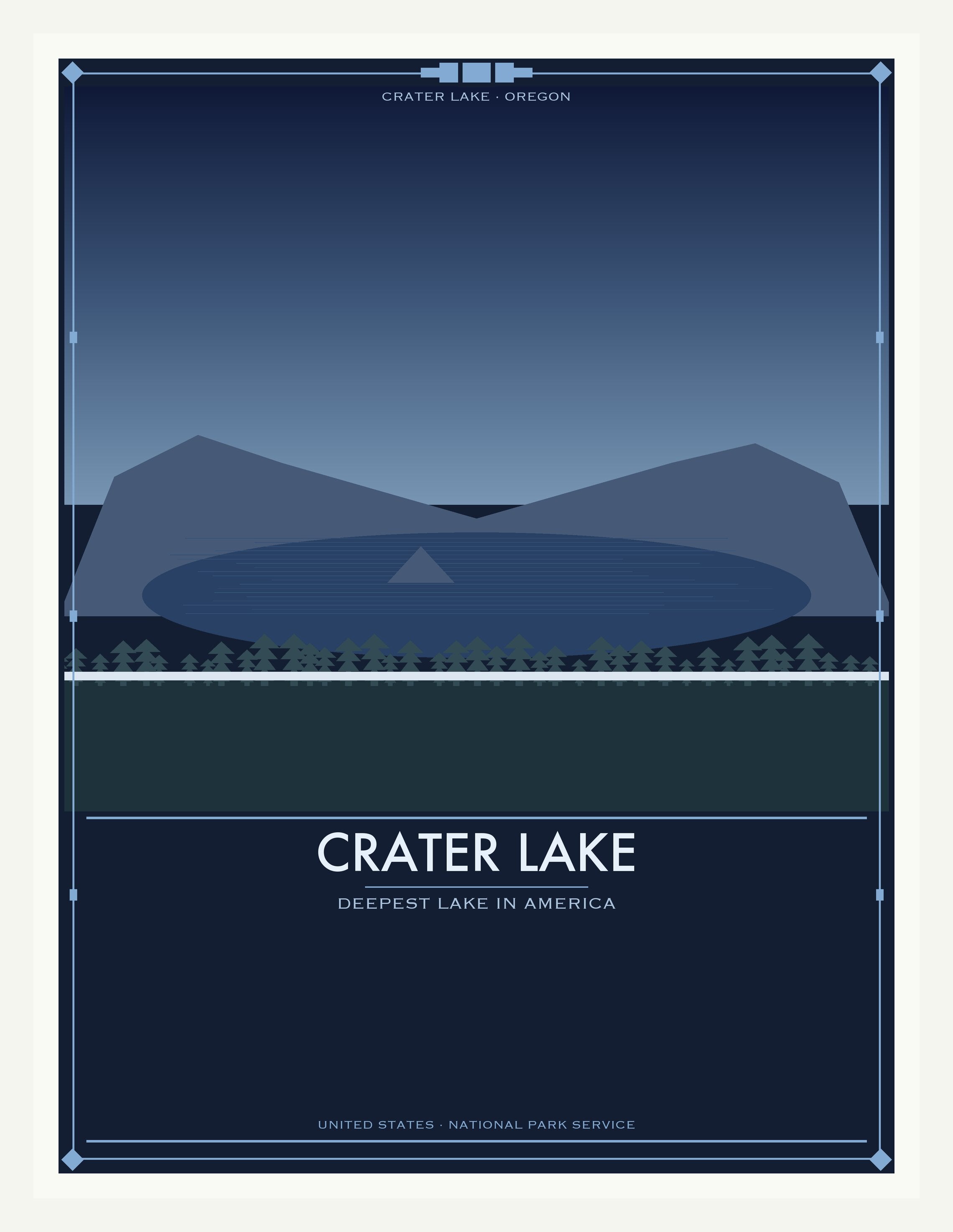 Crater Lake National Park - Vintage WPA Style Travel Poster — White Frame 18×24" Wall Art