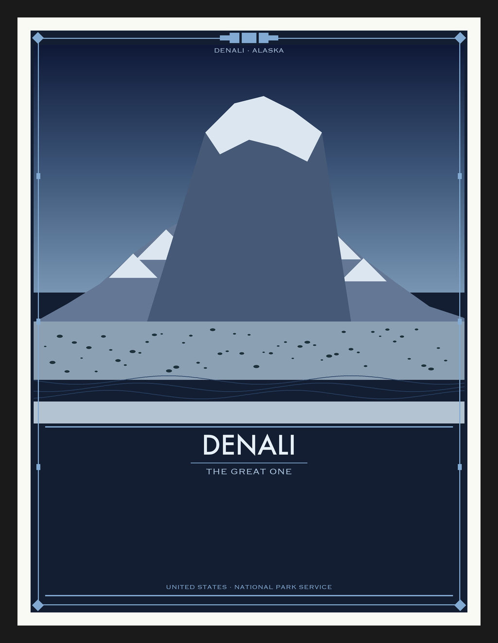 Denali National Park - Vintage WPA Style Travel Poster — Black Frame 18×24" Wall Art