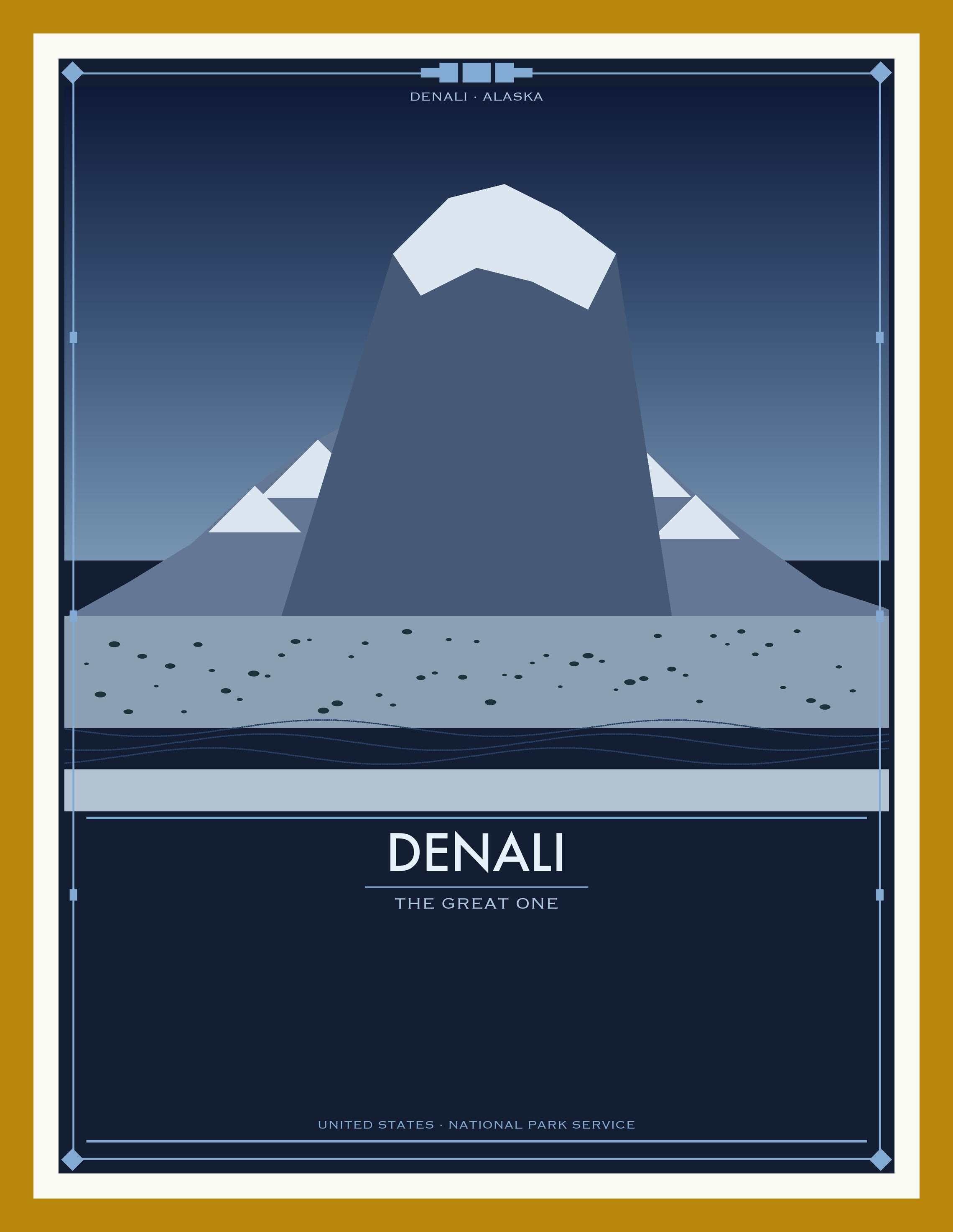 Denali National Park - Vintage WPA Style Travel Poster — Oak Frame 18×24" Wall Art