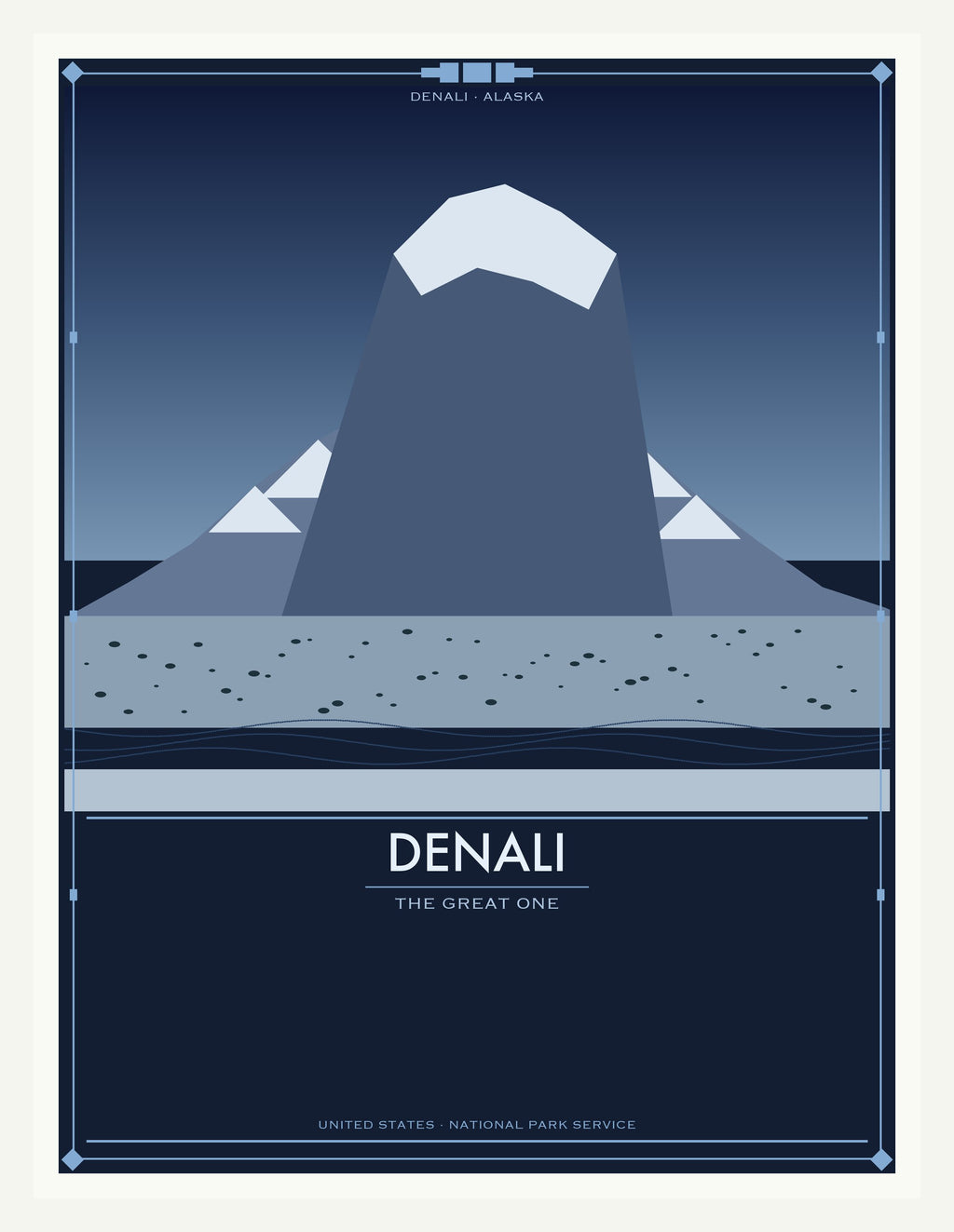 Denali National Park - Vintage WPA Style Travel Poster — White Frame 18×24" Wall Art