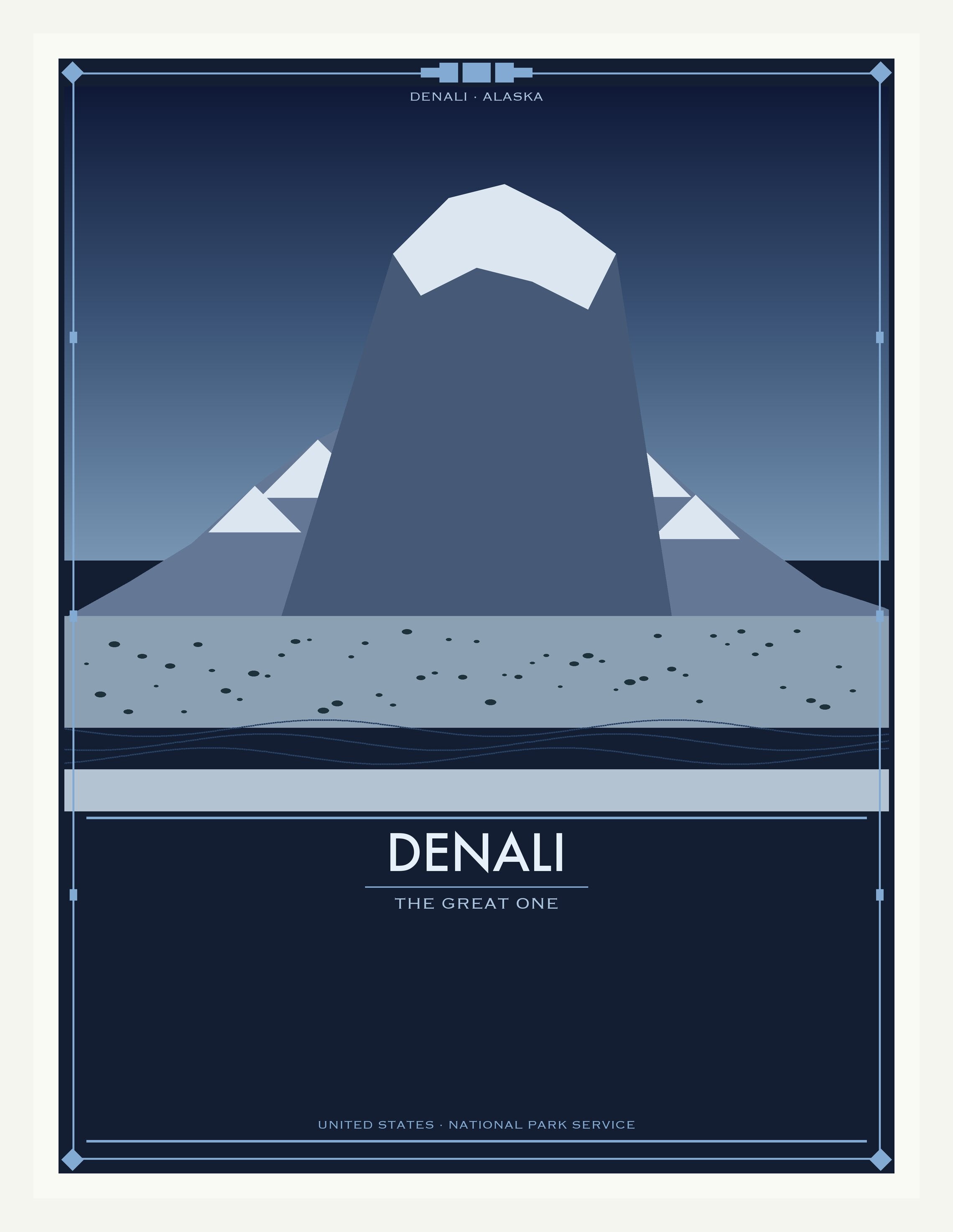 Denali National Park - Vintage WPA Style Travel Poster — White Frame 18×24" Wall Art