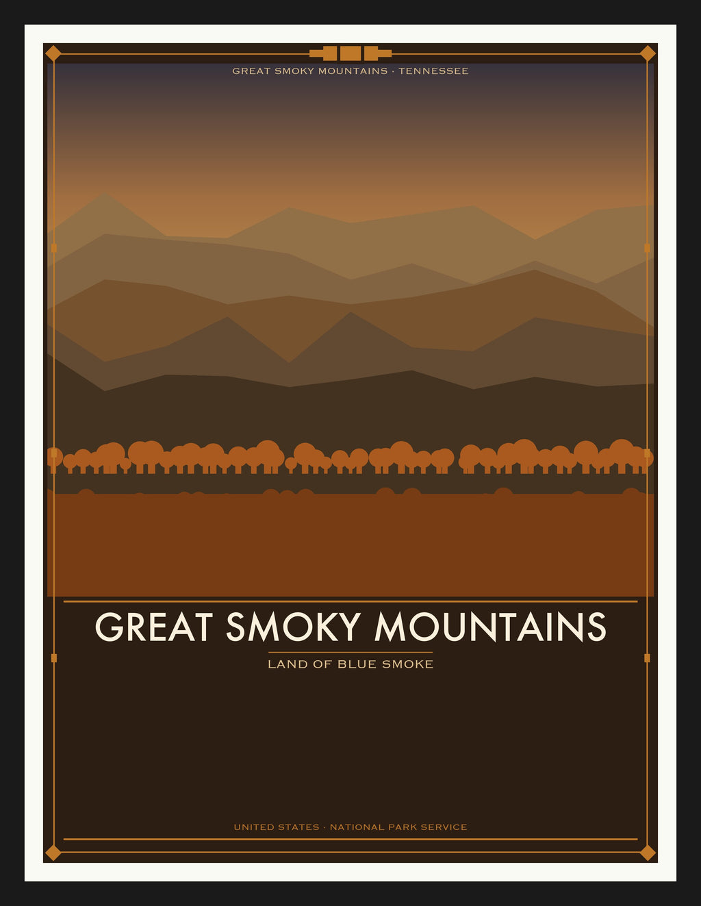 Great Smoky Mountains National Park - Vintage WPA Style Travel Poster — Black Frame 18×24" Wall Art