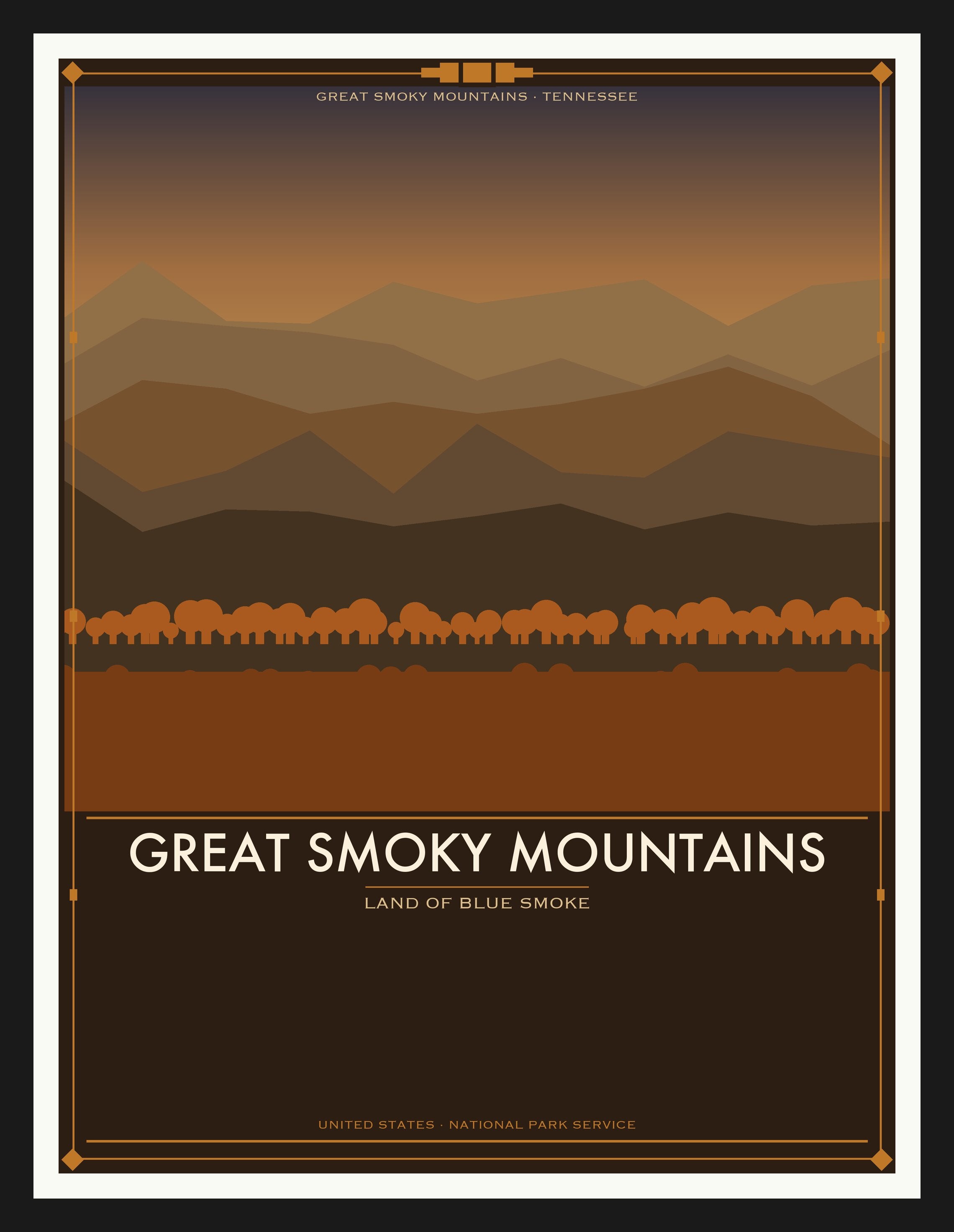 Great Smoky Mountains National Park - Vintage WPA Style Travel Poster — Black Frame 18×24" Wall Art
