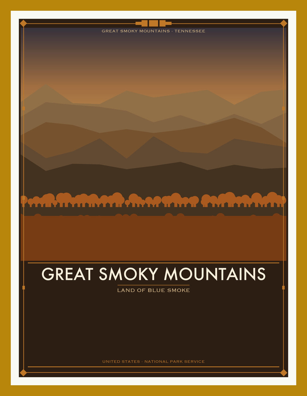 Great Smoky Mountains National Park - Vintage WPA Style Travel Poster — Oak Frame 18×24" Wall Art