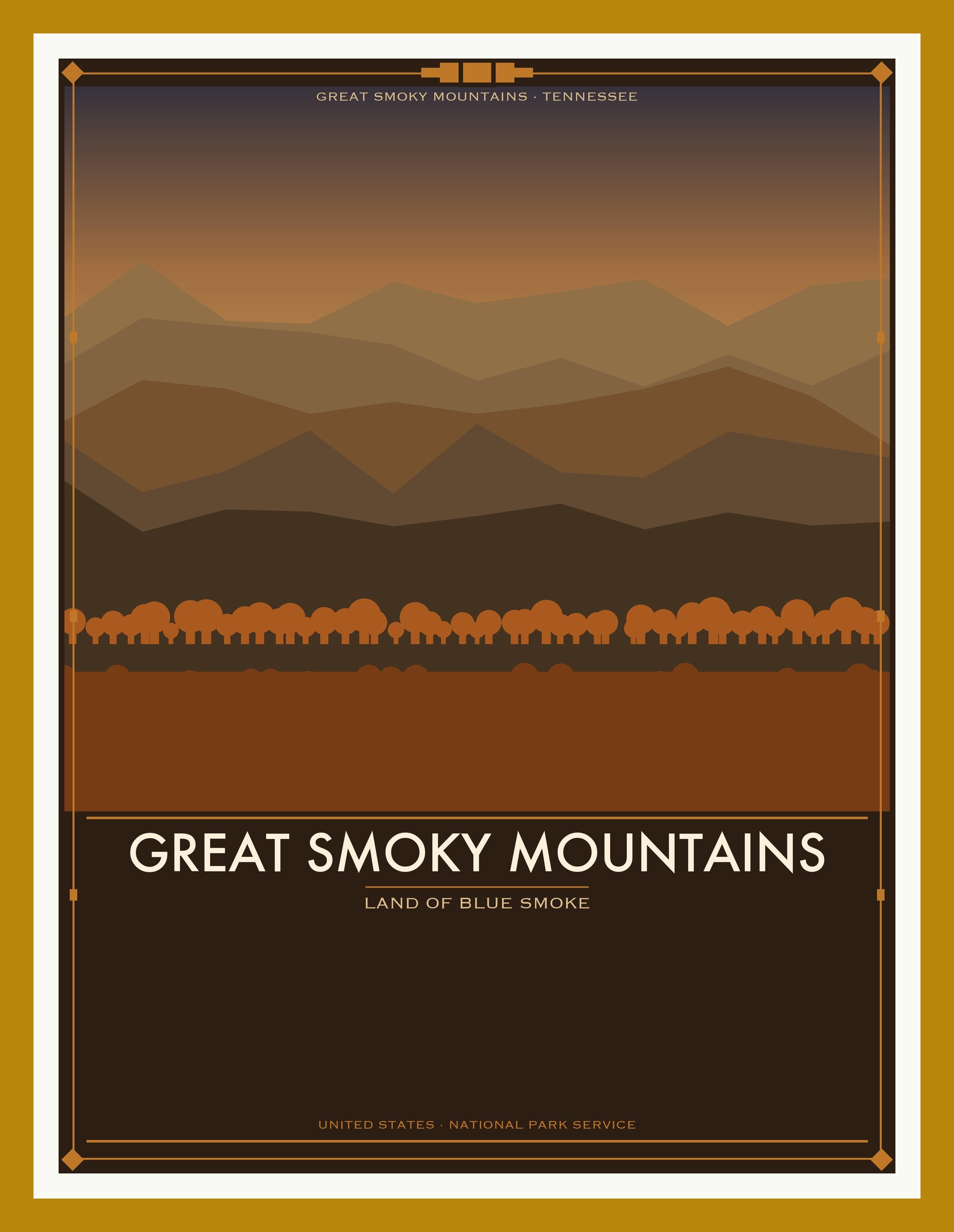 Great Smoky Mountains National Park - Vintage WPA Style Travel Poster — Oak Frame 18×24" Wall Art
