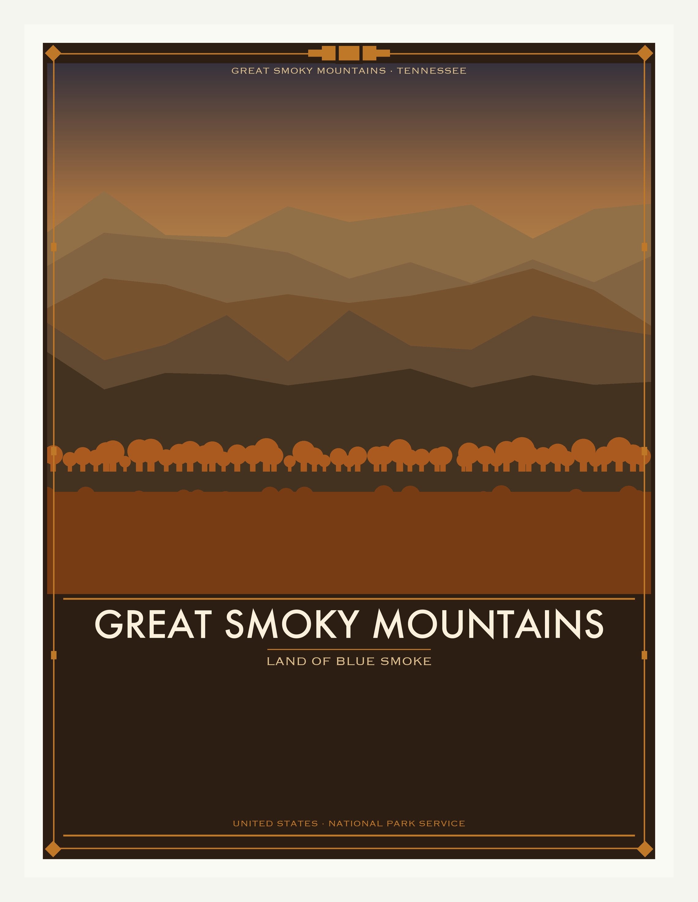 Great Smoky Mountains National Park - Vintage WPA Style Travel Poster — White Frame 18×24" Wall Art