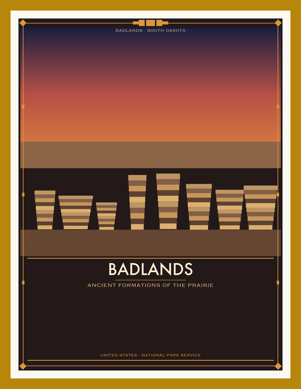 Badlands National Park - Vintage WPA Style Travel Poster — Oak Frame 18×24" Wall Art