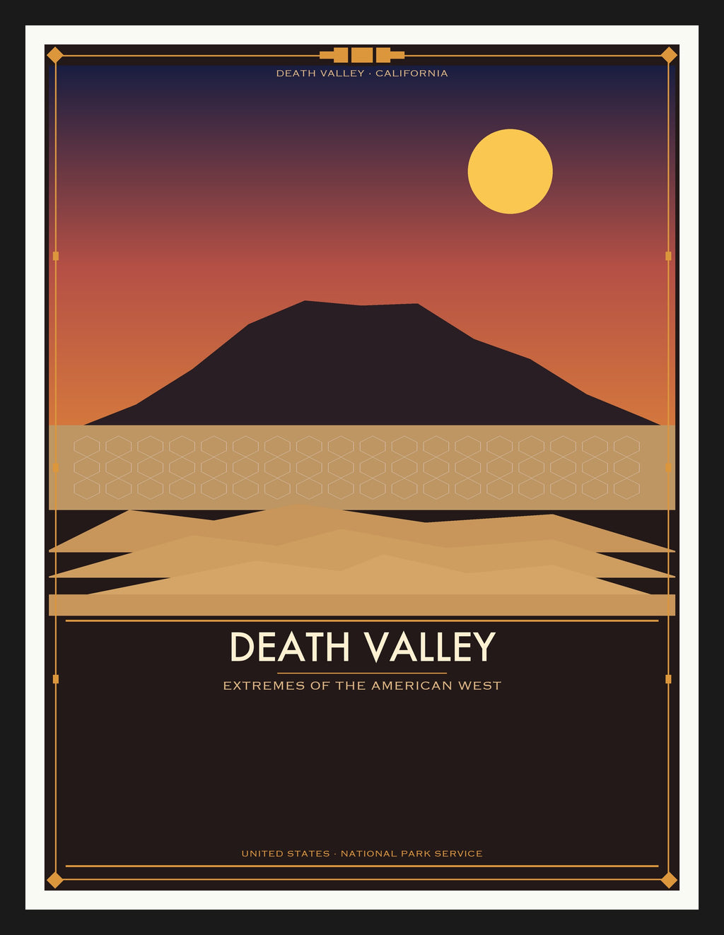 Death Valley National Park - Vintage WPA Style Travel Poster — Black Frame 18×24" Wall Art