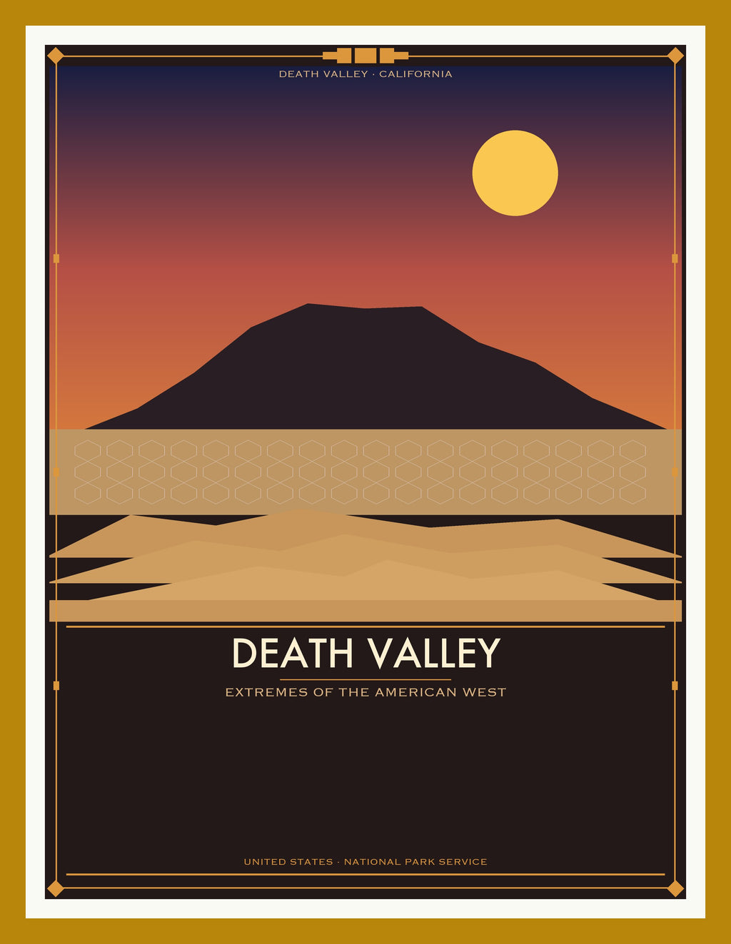 Death Valley National Park - Vintage WPA Style Travel Poster — Oak Frame 18×24" Wall Art