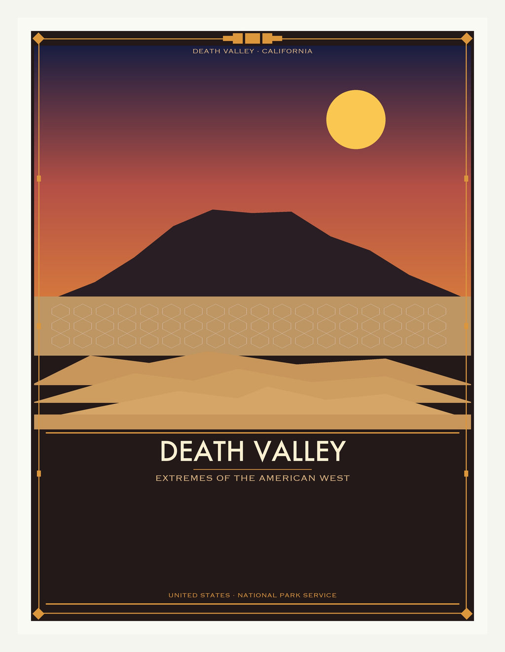 Death Valley National Park - Vintage WPA Style Travel Poster — White Frame 18×24" Wall Art