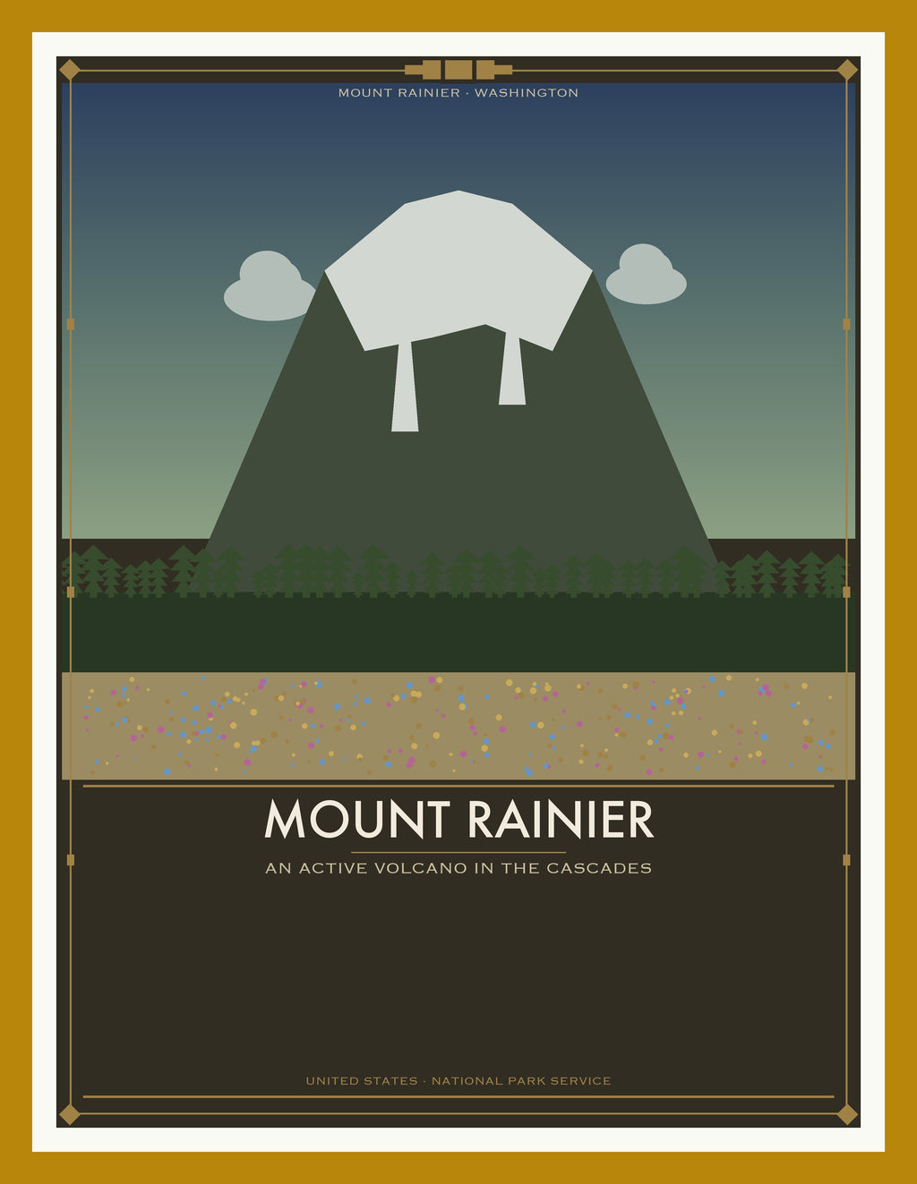 Mount Rainier National Park - Vintage WPA Style Travel Poster — Oak Frame 18×24" Wall Art