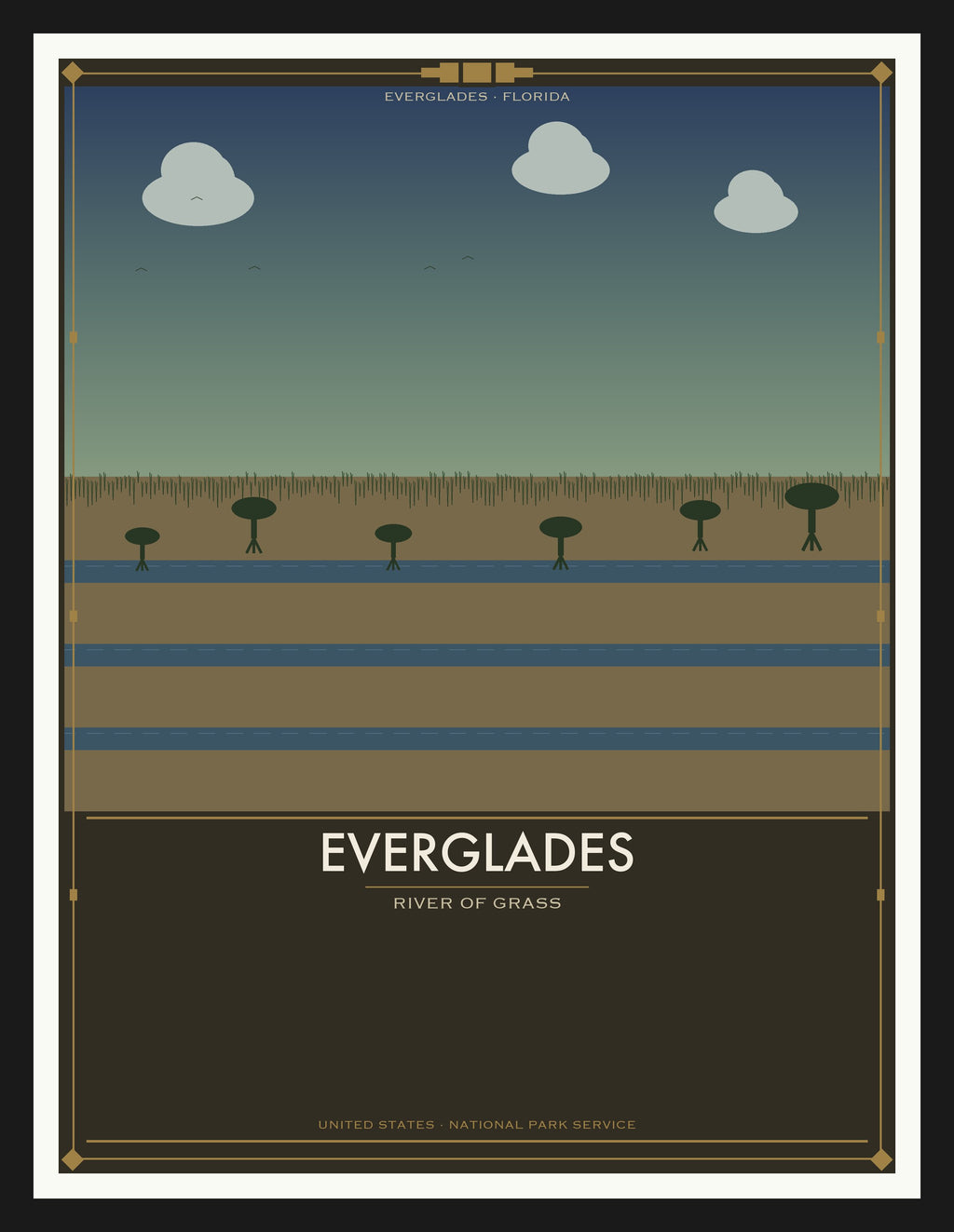 Everglades National Park - Vintage WPA Style Travel Poster — Black Frame 18×24" Wall Art