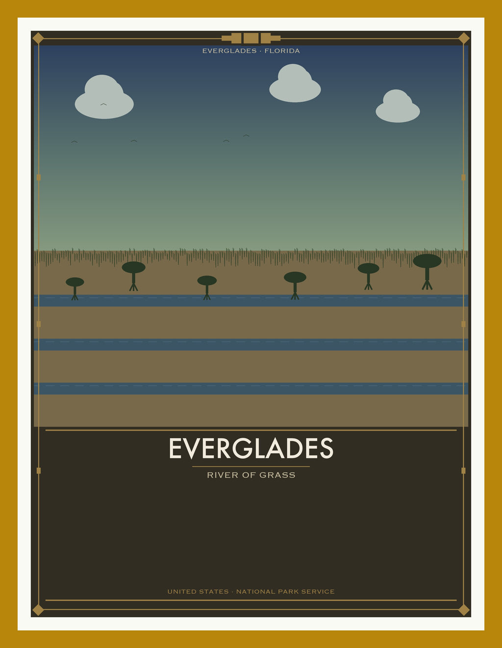 Everglades National Park - Vintage WPA Style Travel Poster — Oak Frame 18×24" Wall Art