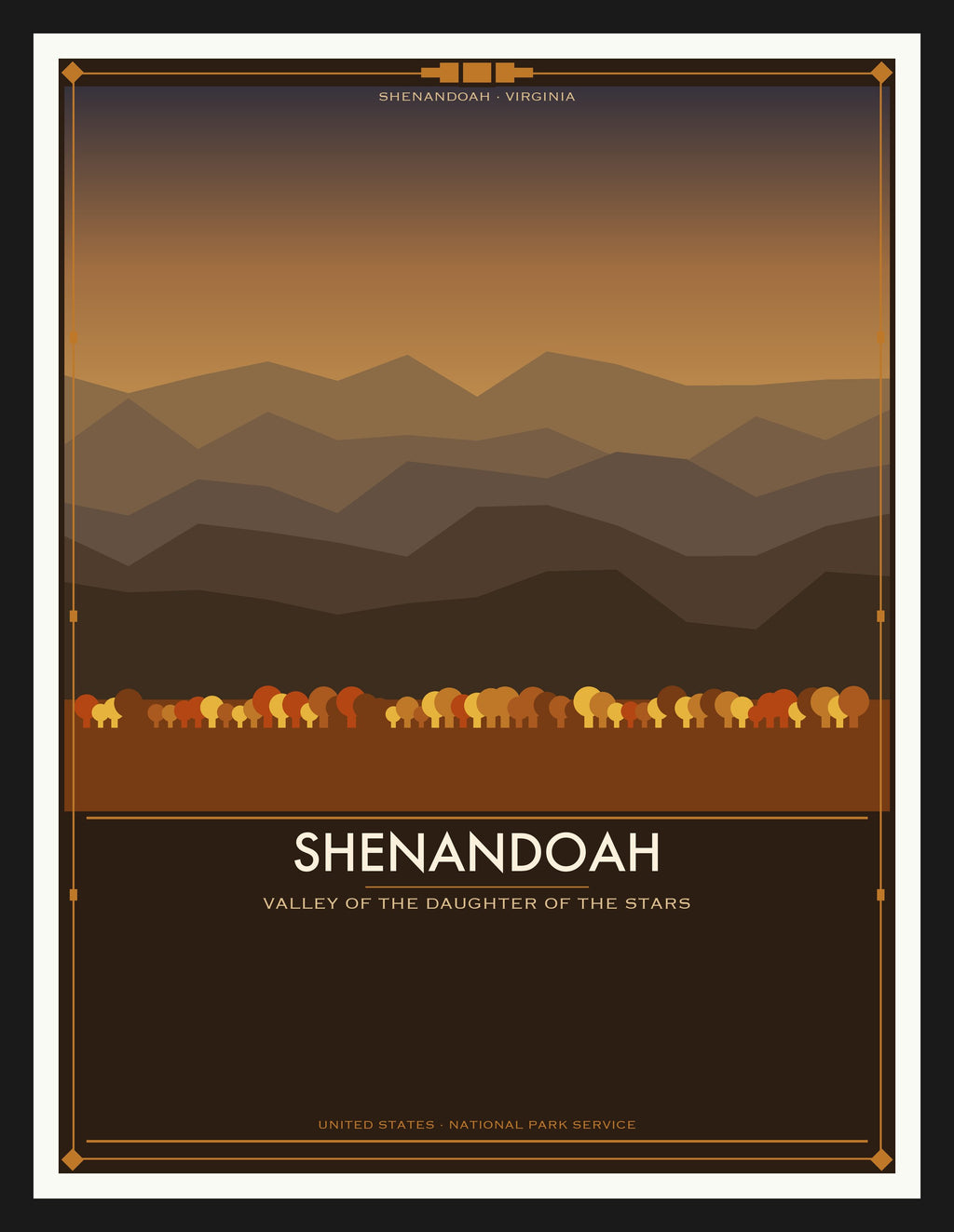 Shenandoah National Park - Vintage WPA Style Travel Poster — Black Frame 18×24" Wall Art