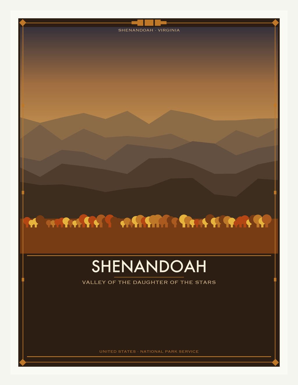 Shenandoah National Park - Vintage WPA Style Travel Poster — White Frame 18×24" Wall Art