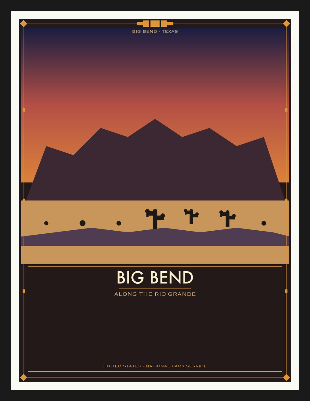 Big Bend National Park - Vintage WPA Style Travel Poster — Black Frame 18×24" Wall Art
