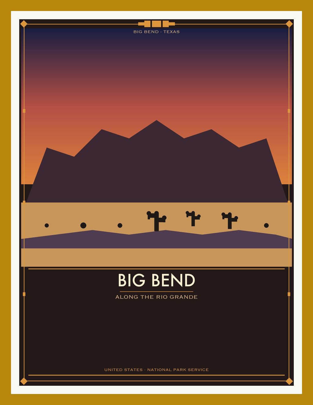 Big Bend National Park - Vintage WPA Style Travel Poster — Oak Frame 18×24" Wall Art