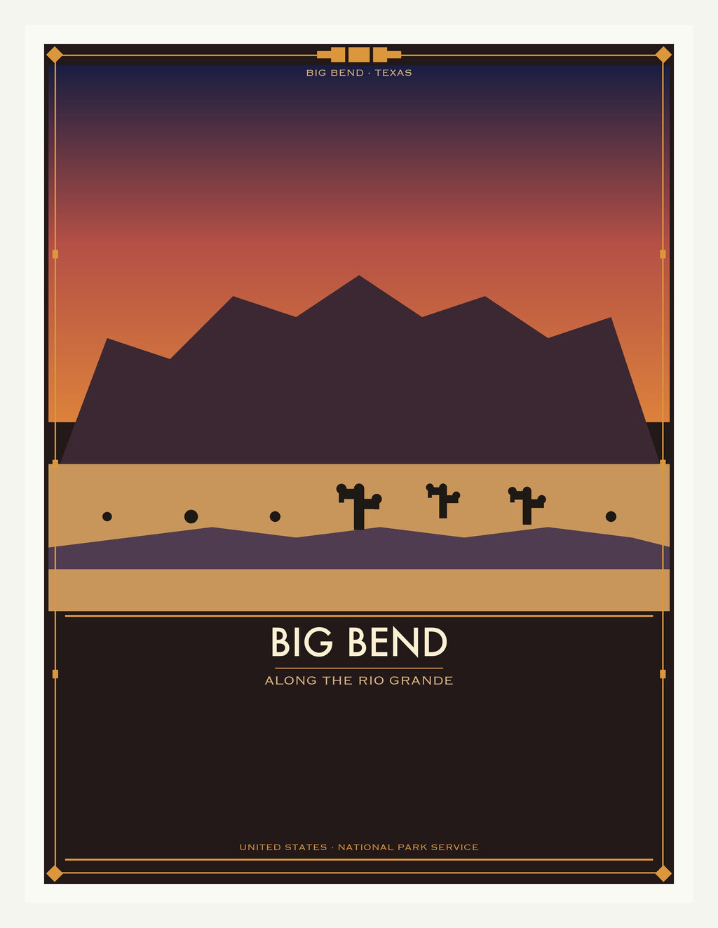 Big Bend National Park - Vintage WPA Style Travel Poster — White Frame 18×24" Wall Art
