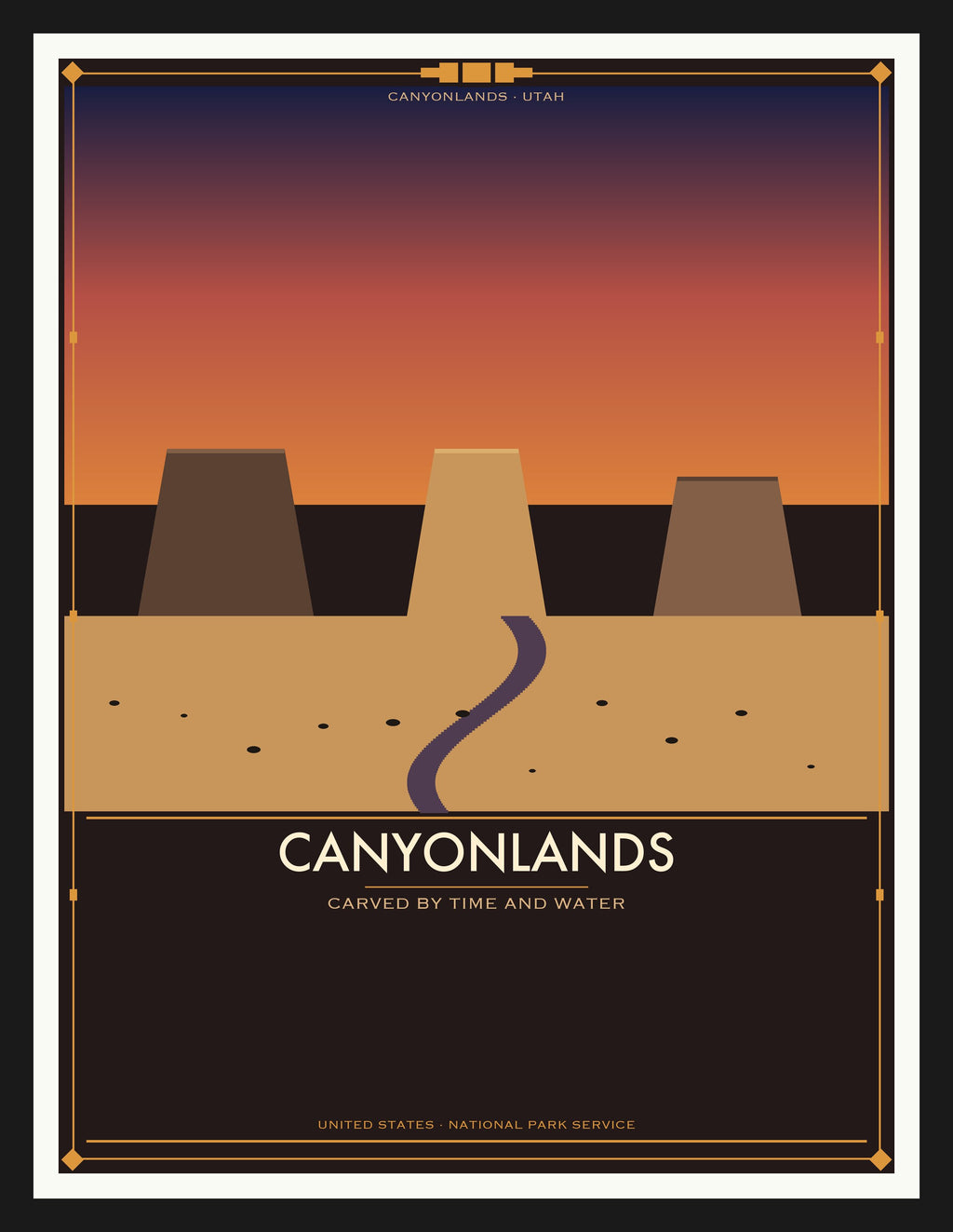 Canyonlands National Park - Vintage WPA Style Travel Poster — Black Frame 18×24" Wall Art