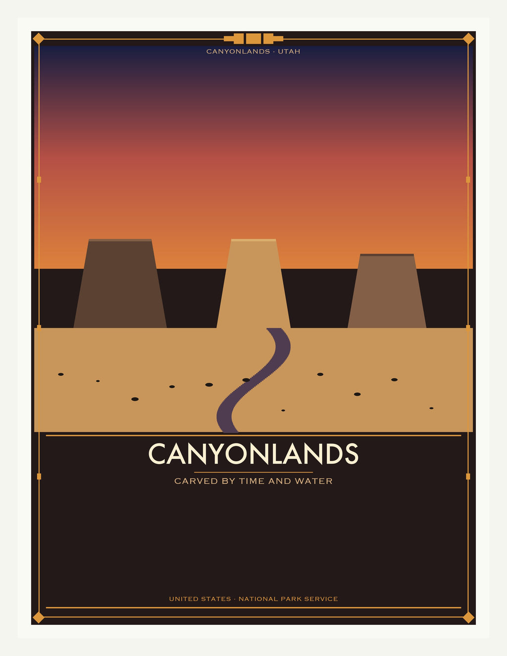 Canyonlands National Park - Vintage WPA Style Travel Poster — White Frame 18×24" Wall Art