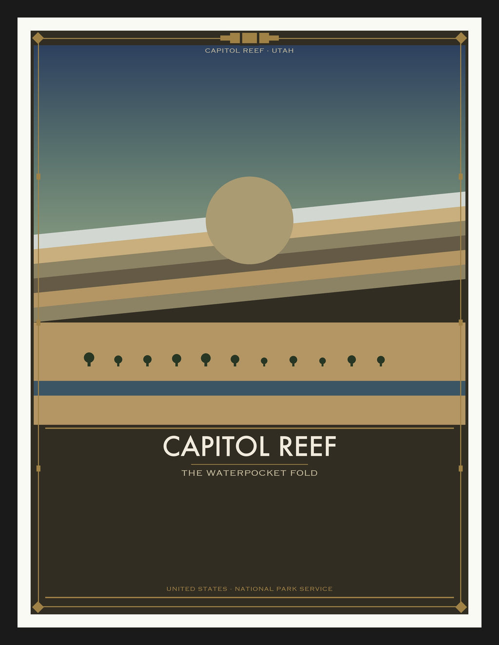 Capitol Reef National Park - Vintage WPA Style Travel Poster — Black Frame 18×24" Wall Art
