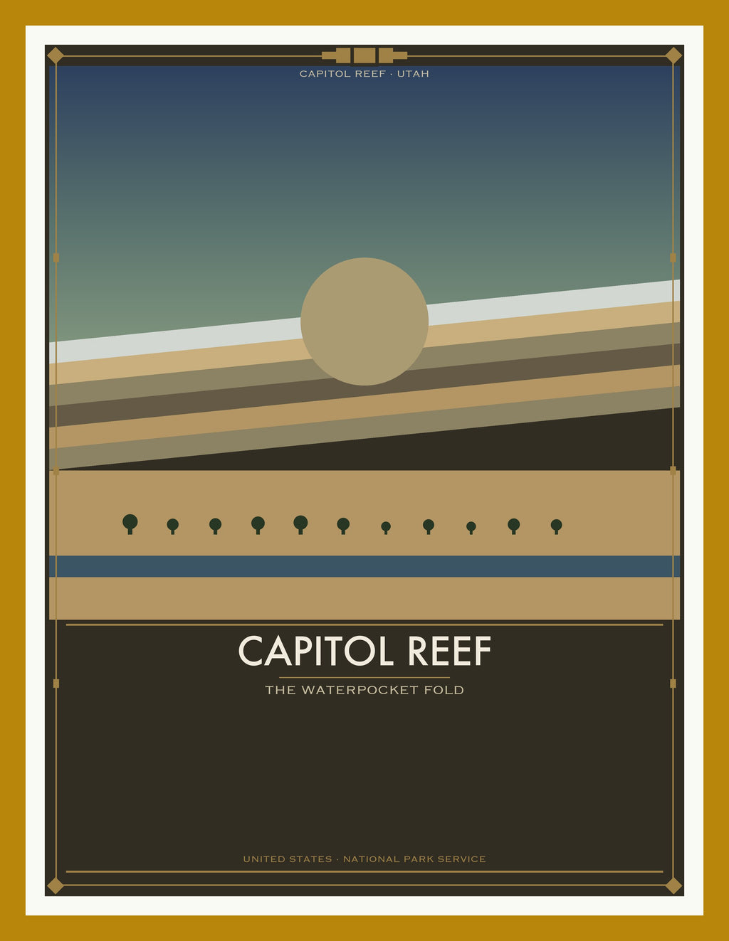Capitol Reef National Park - Vintage WPA Style Travel Poster — Oak Frame 18×24" Wall Art