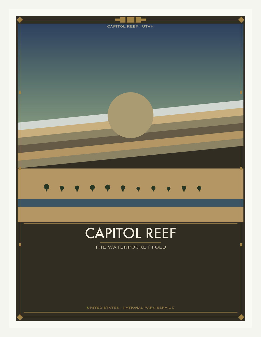 Capitol Reef National Park - Vintage WPA Style Travel Poster — White Frame 18×24" Wall Art
