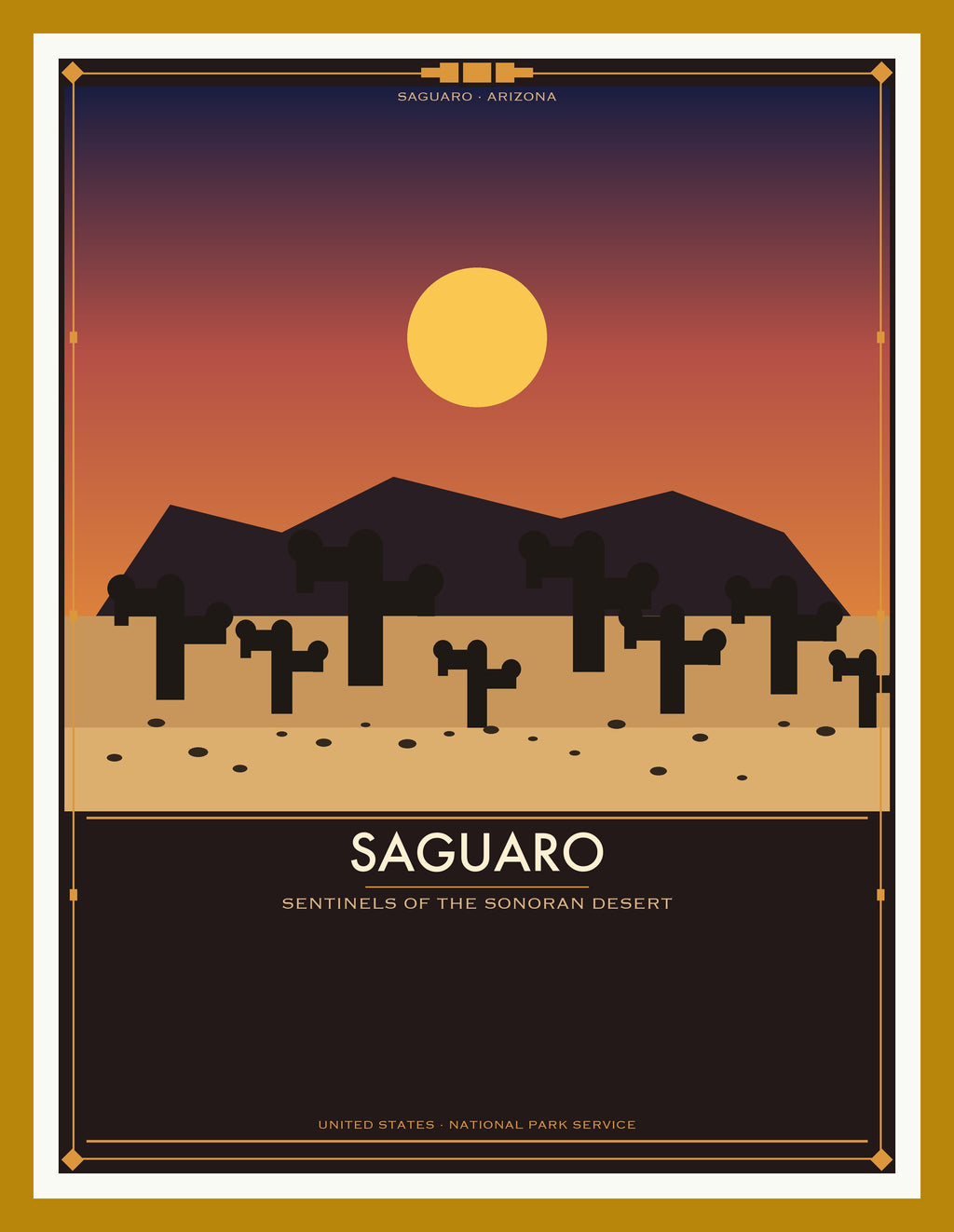 Saguaro National Park - Vintage WPA Style Travel Poster — Oak Frame 18×24" Wall Art