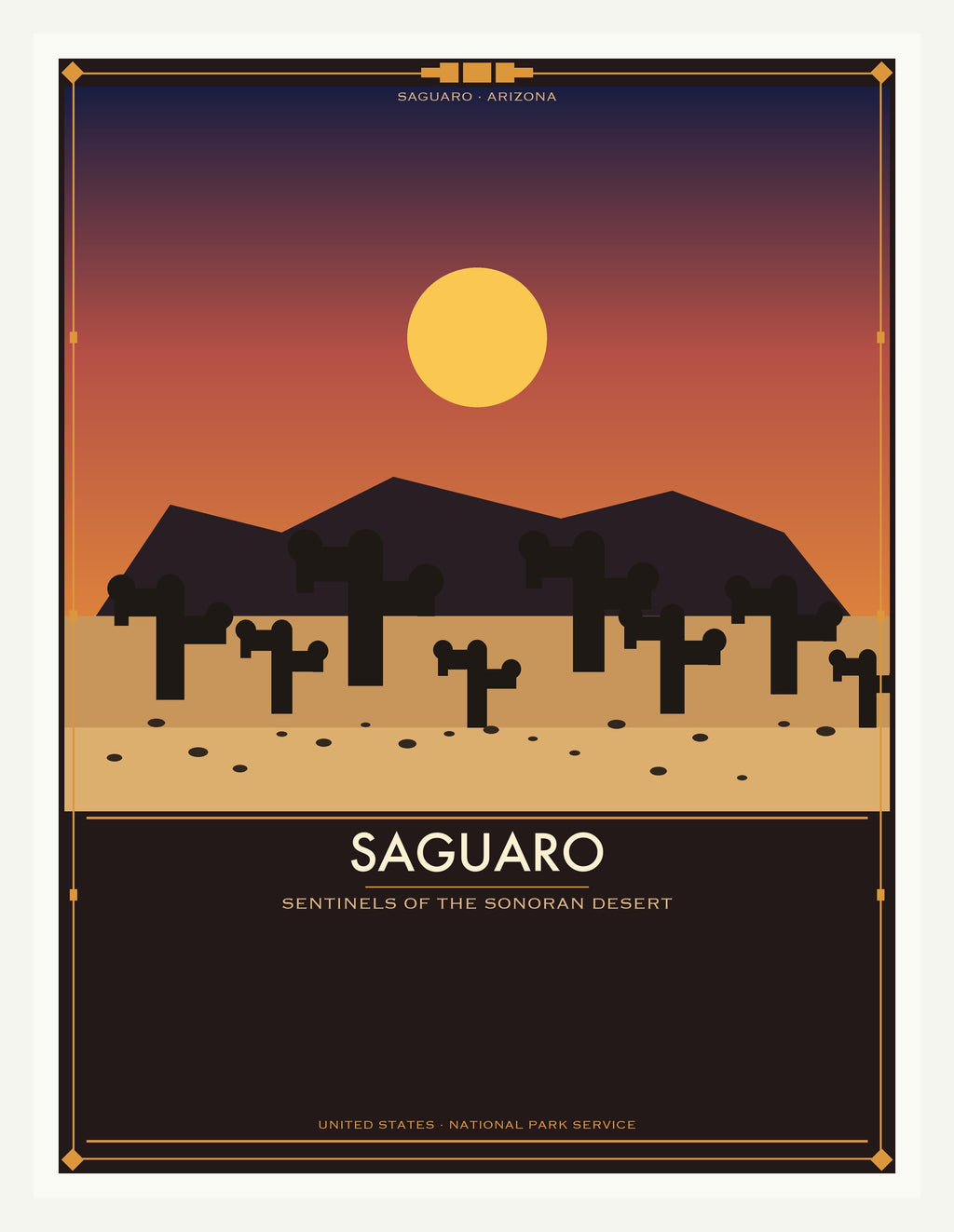 Saguaro National Park - Vintage WPA Style Travel Poster — White Frame 18×24" Wall Art