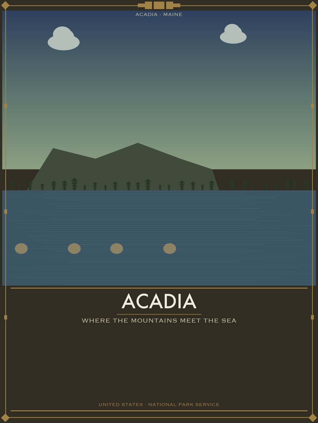 Acadia National Park - Vintage WPA Style Travel Poster — National Park Poster 18×24" Wall Art