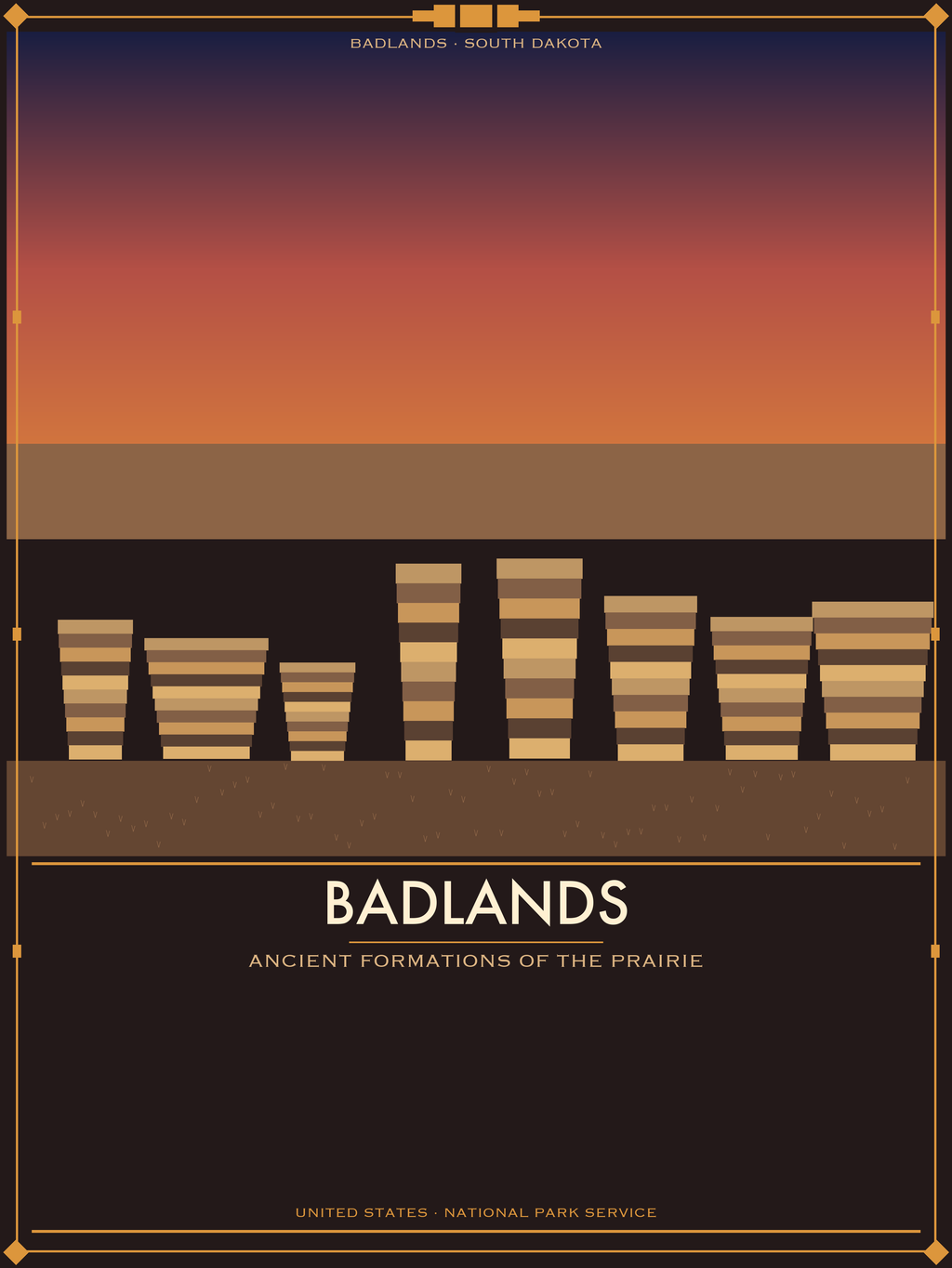Badlands National Park - Vintage WPA Style Travel Poster — National Park Poster 18×24" Wall Art