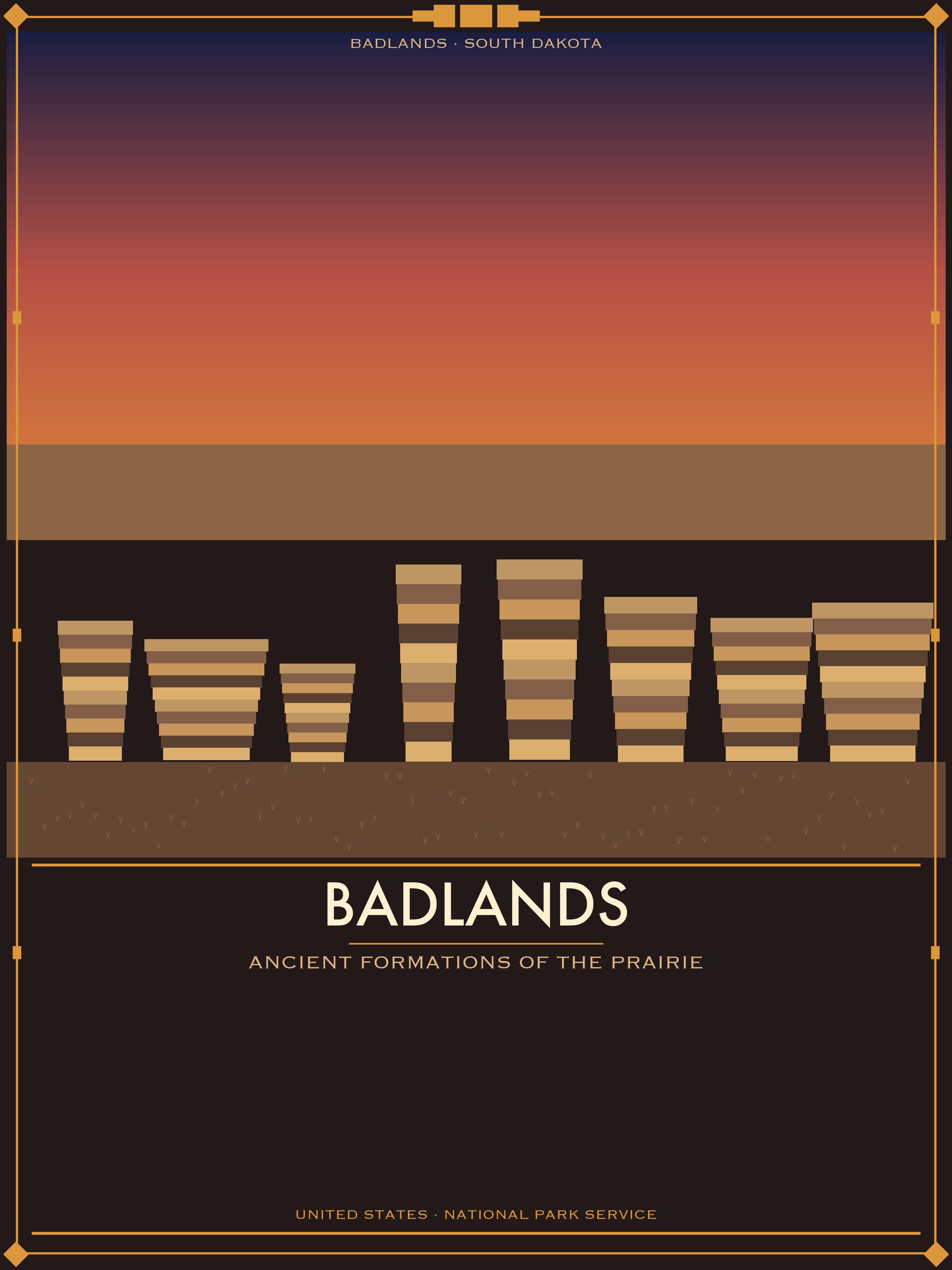 Badlands National Park - Vintage WPA Style Travel Poster