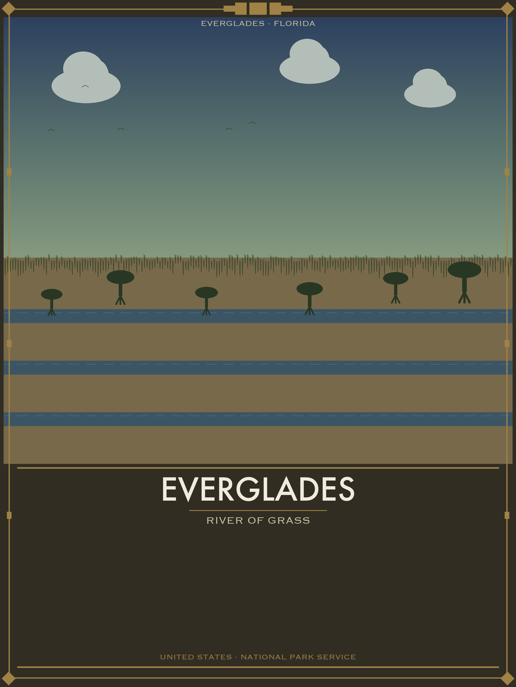 Everglades National Park - Vintage WPA Style Travel Poster — National Park Poster 18×24" Wall Art