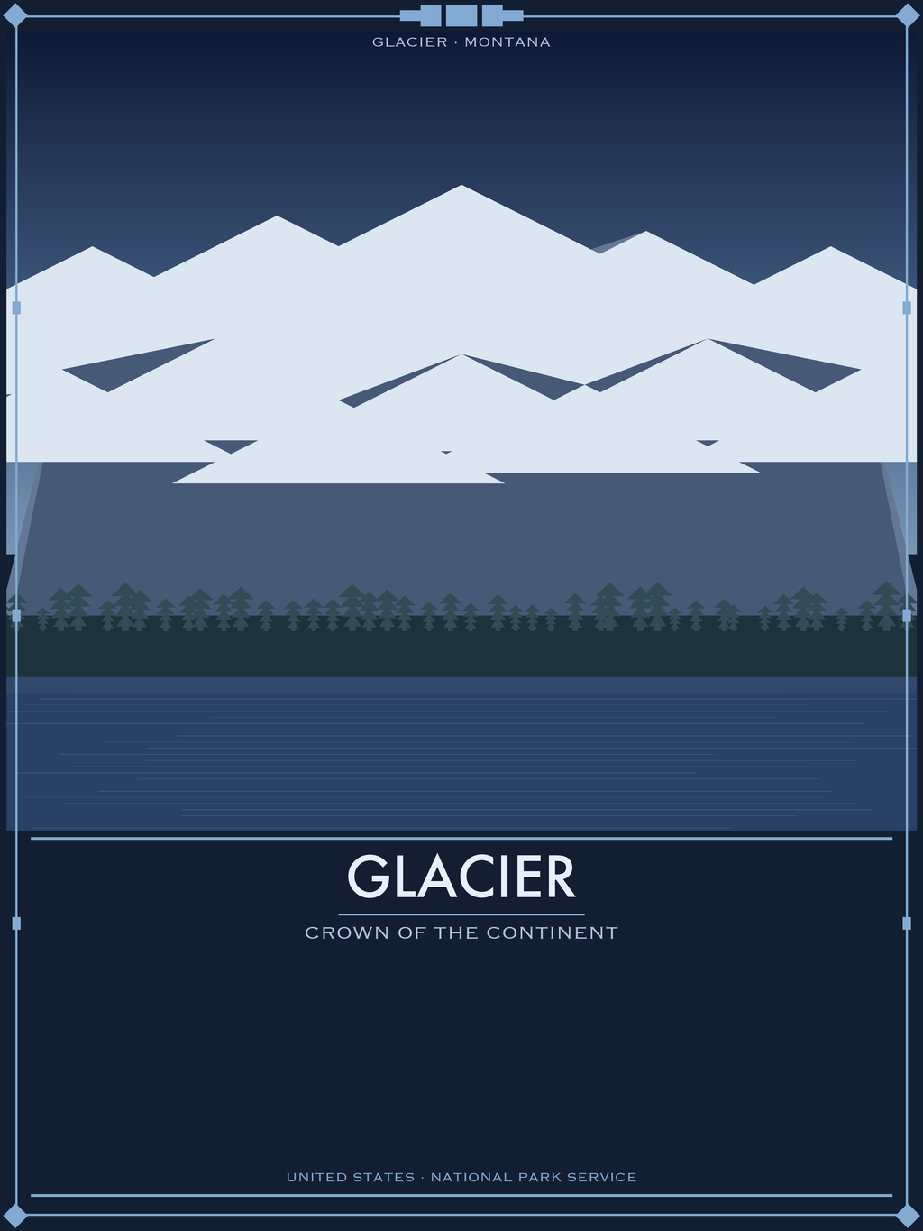 Glacier National Park - Vintage WPA Style Travel Poster — National Park Poster 18×24" Wall Art