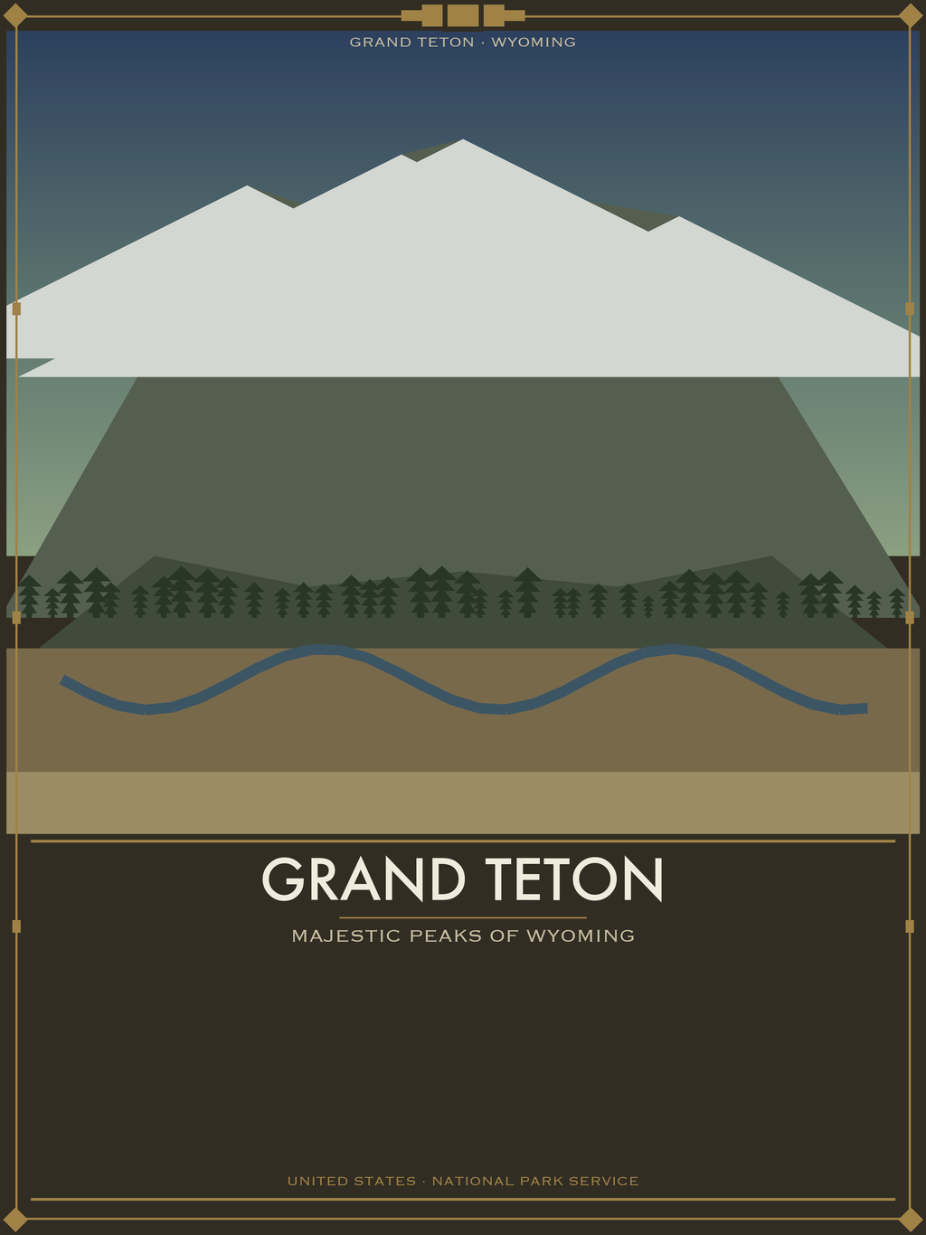 Grand Teton National Park - Vintage WPA Style Travel Poster — National Park Poster 18×24" Wall Art