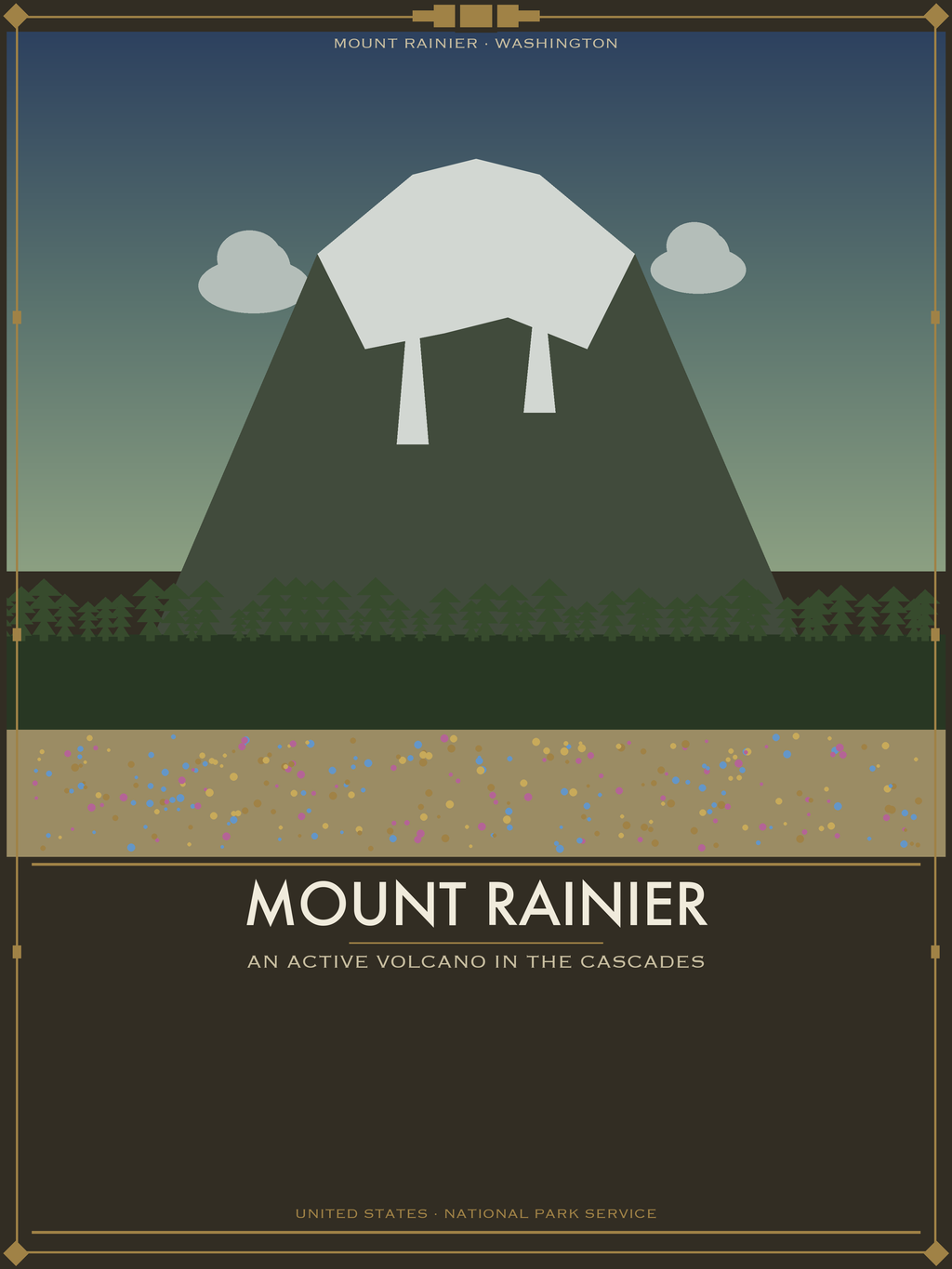 Mount Rainier National Park - Vintage WPA Style Travel Poster — National Park Poster 18×24" Wall Art