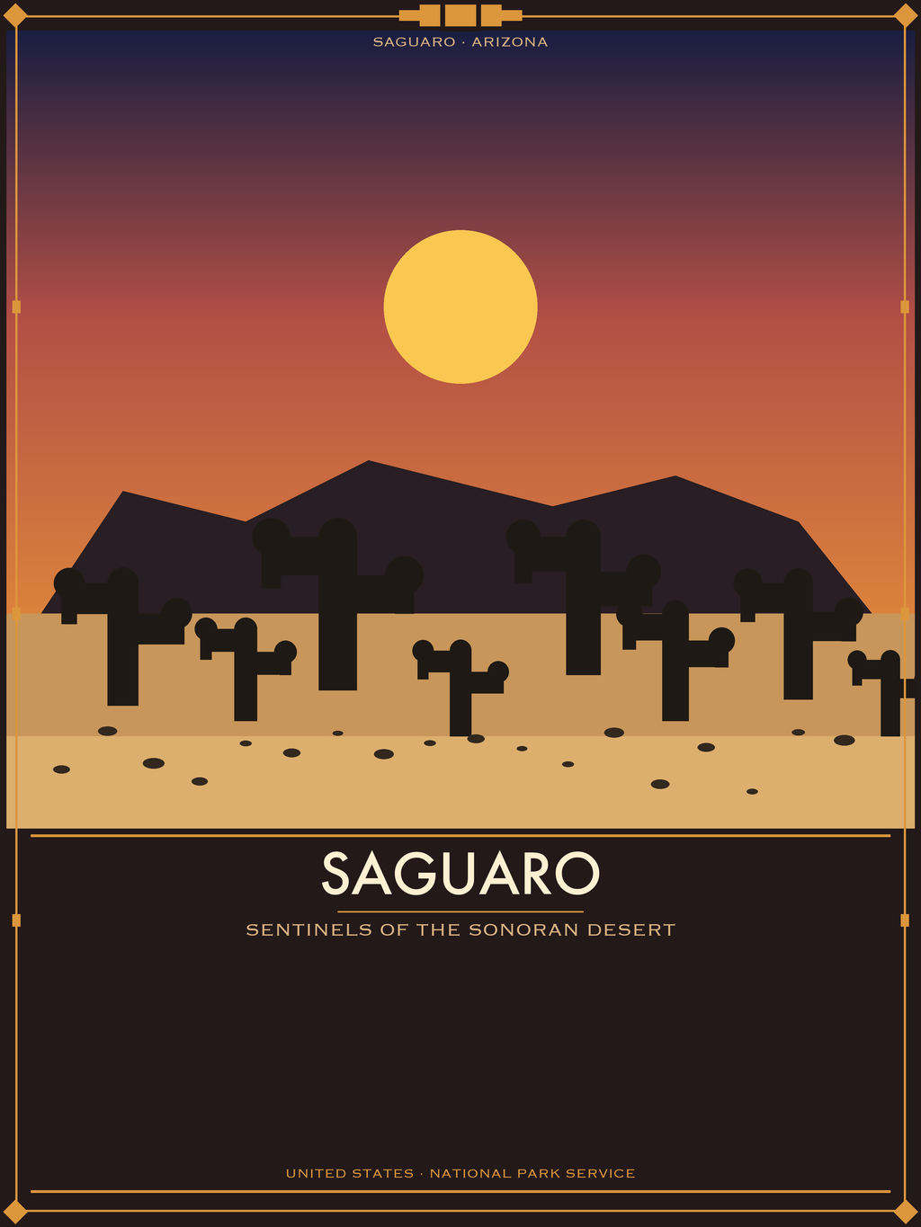 Saguaro National Park - Vintage WPA Style Travel Poster — National Park Poster 18×24" Wall Art
