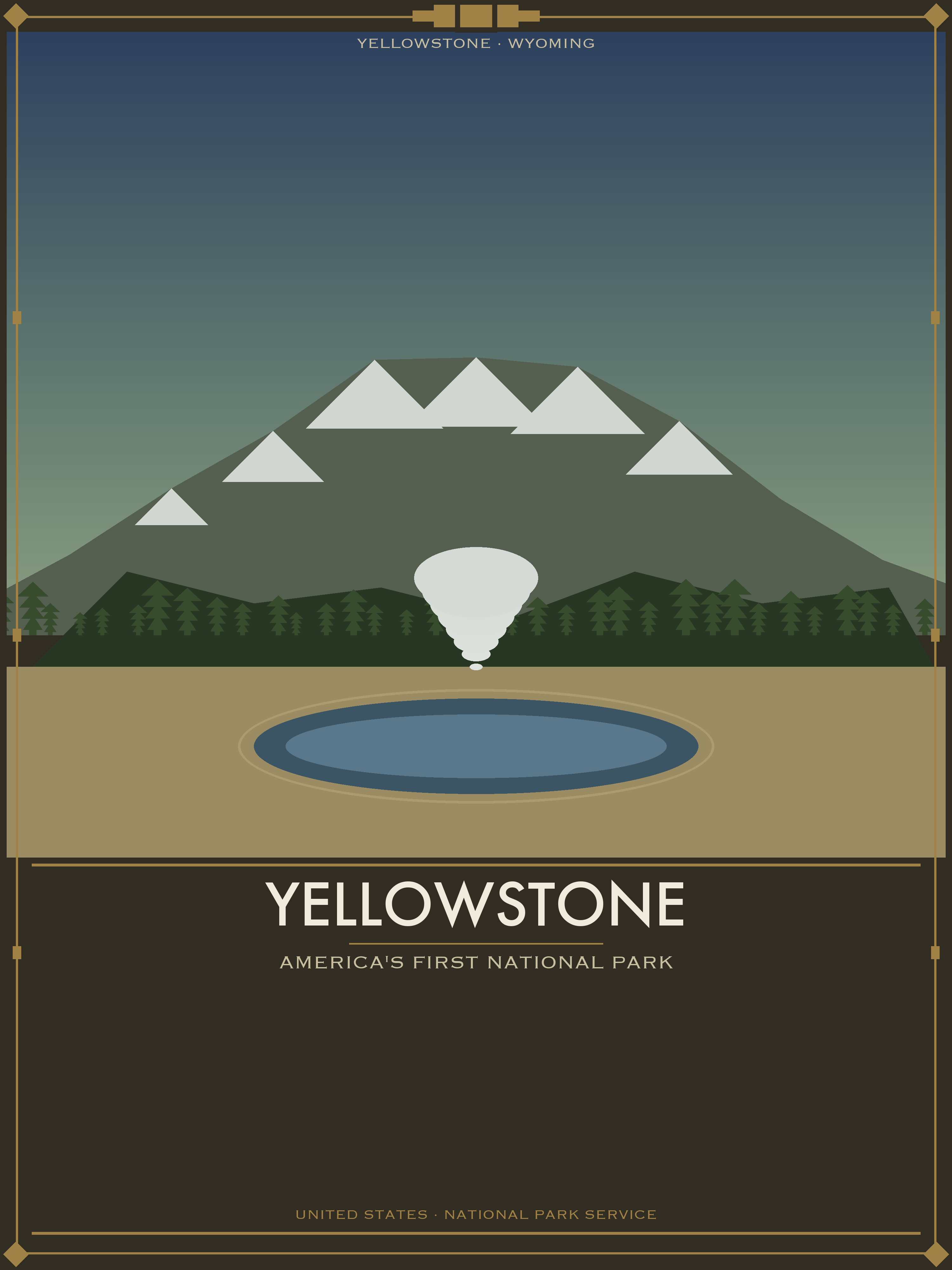 Yellowstone National Park - Vintage WPA Style Travel Poster