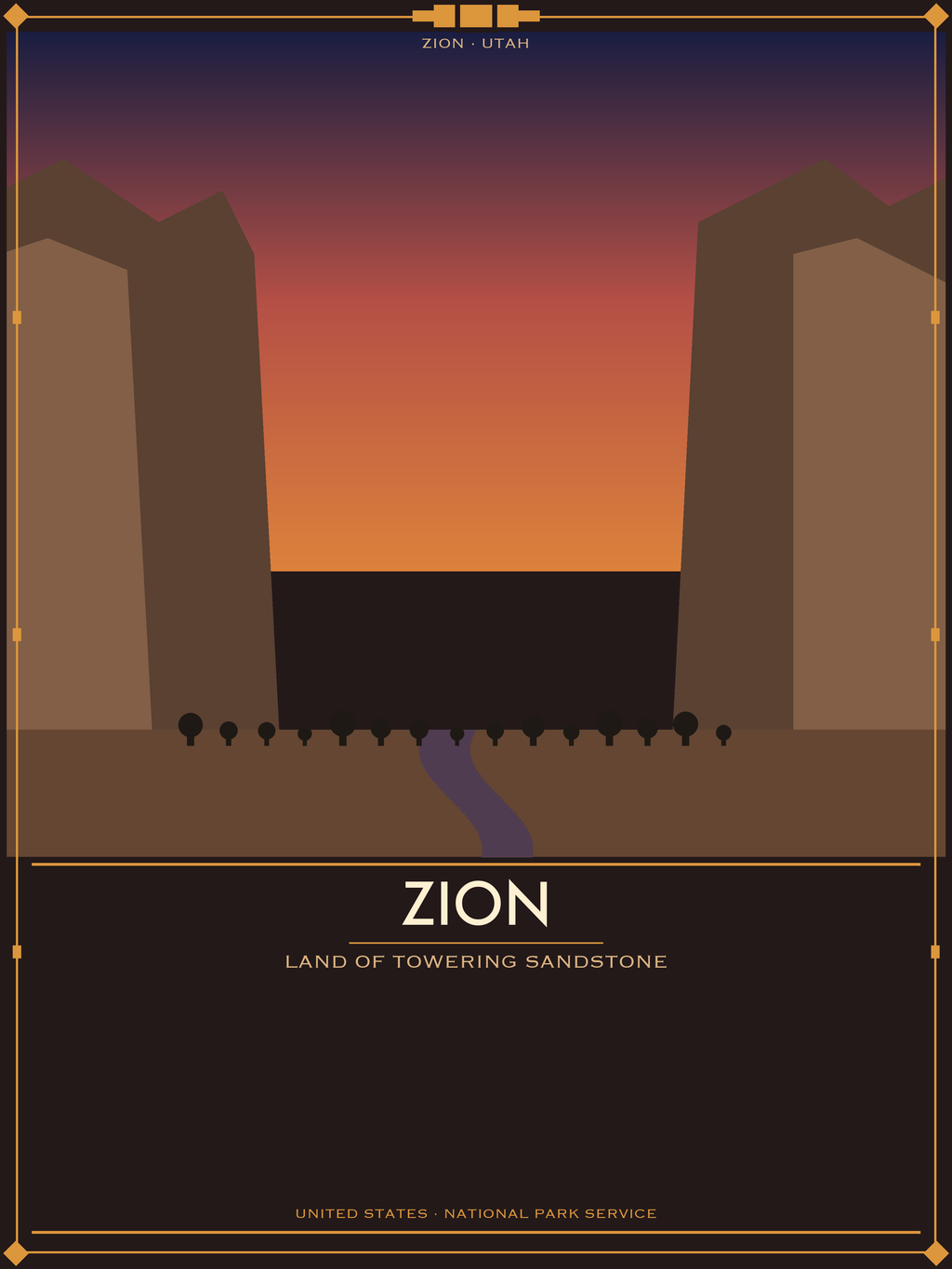 Zion National Park - Vintage WPA Style Travel Poster — National Park Poster 18×24" Wall Art