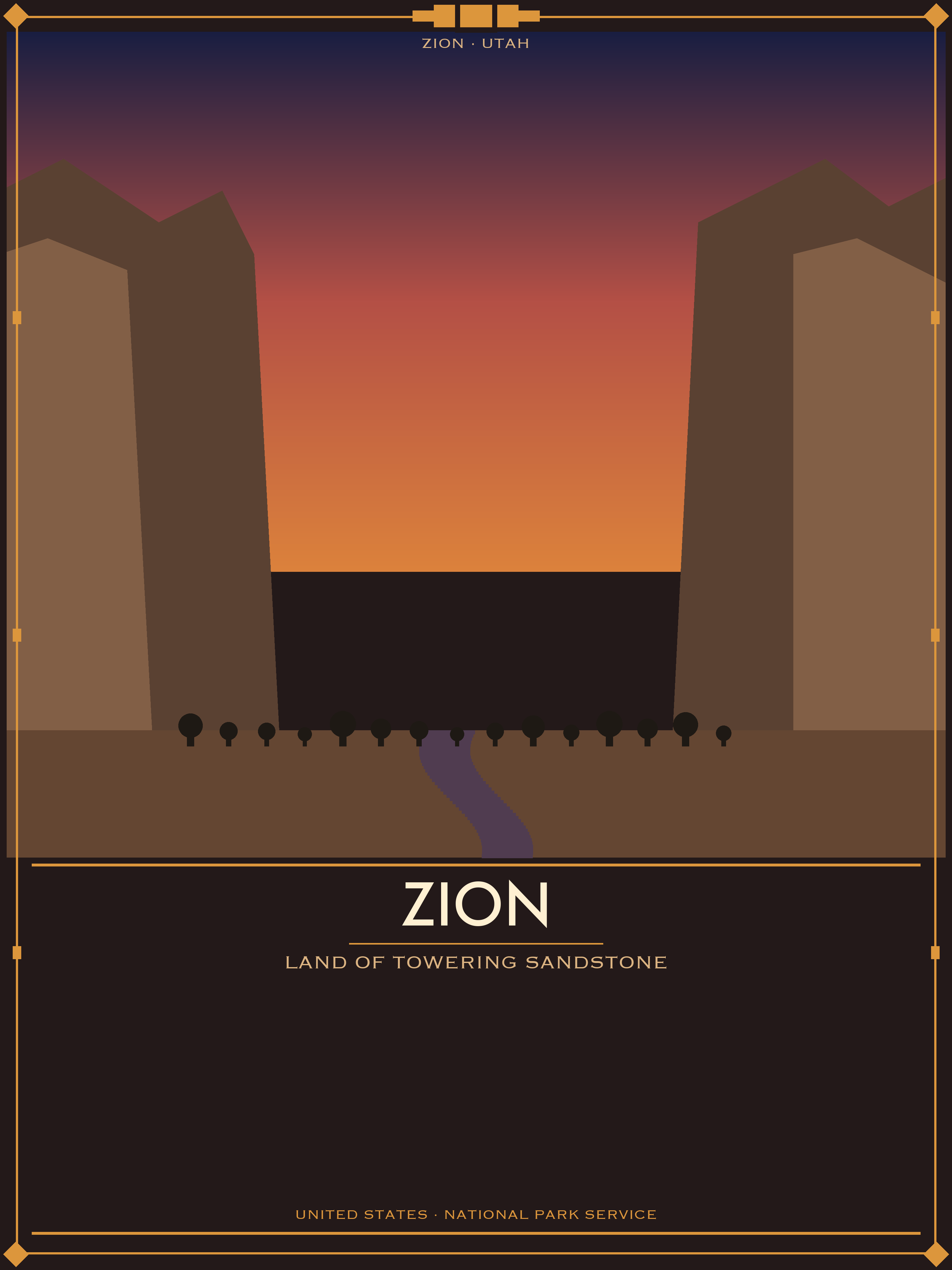 Zion National Park - Vintage WPA Style Travel Poster